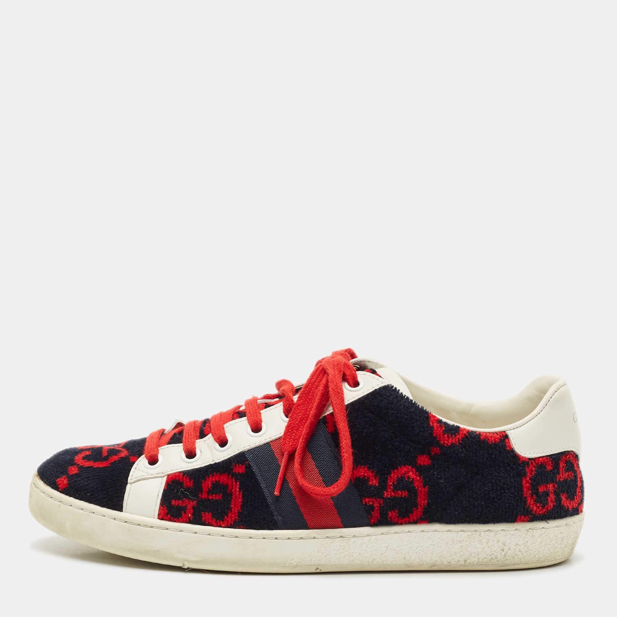 Gucci Tricolor GG Terry Fabric and Leather Ace Sneakers Size 38