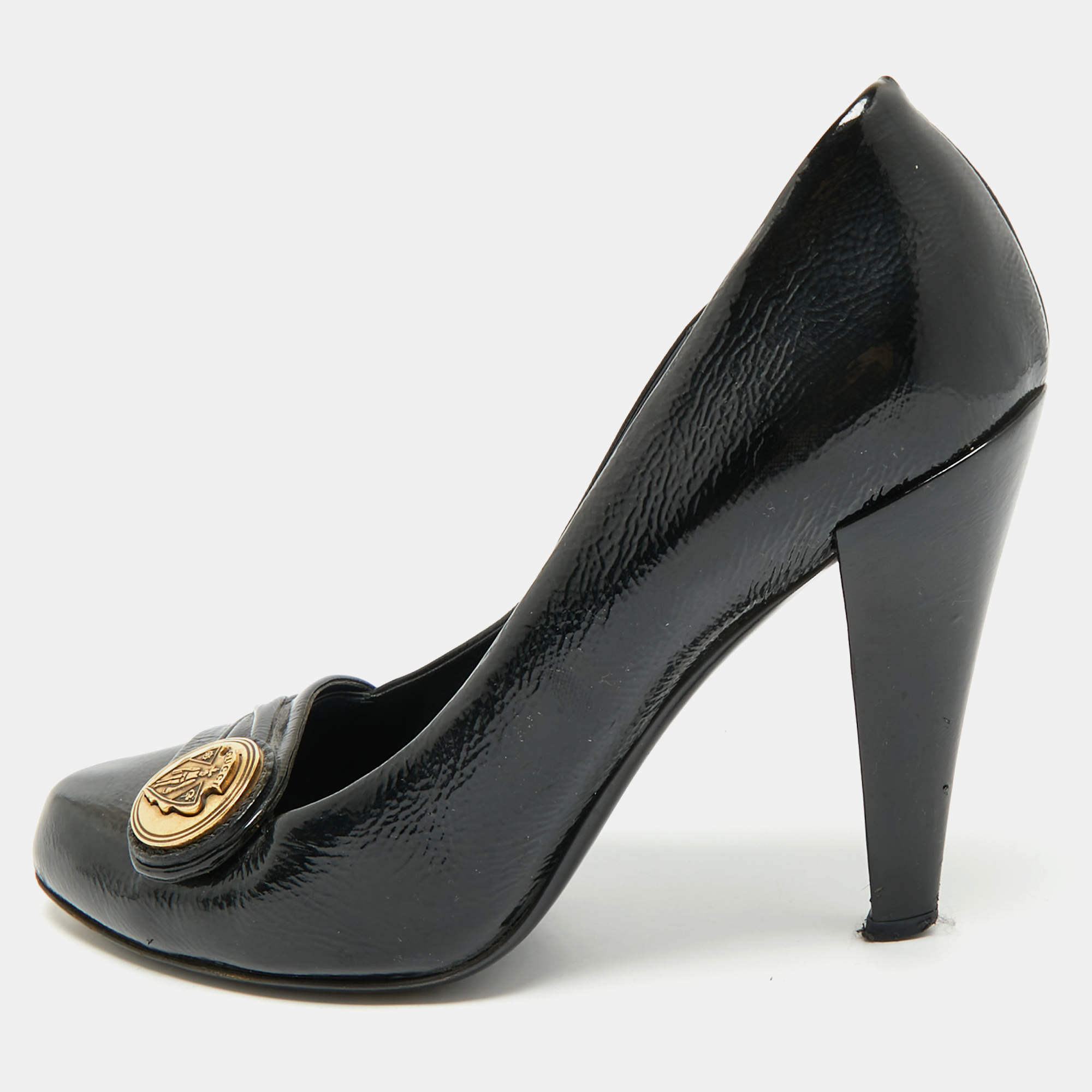 Pre Owned Gucci Black Patent Leather Hysteria Pumps Size 38