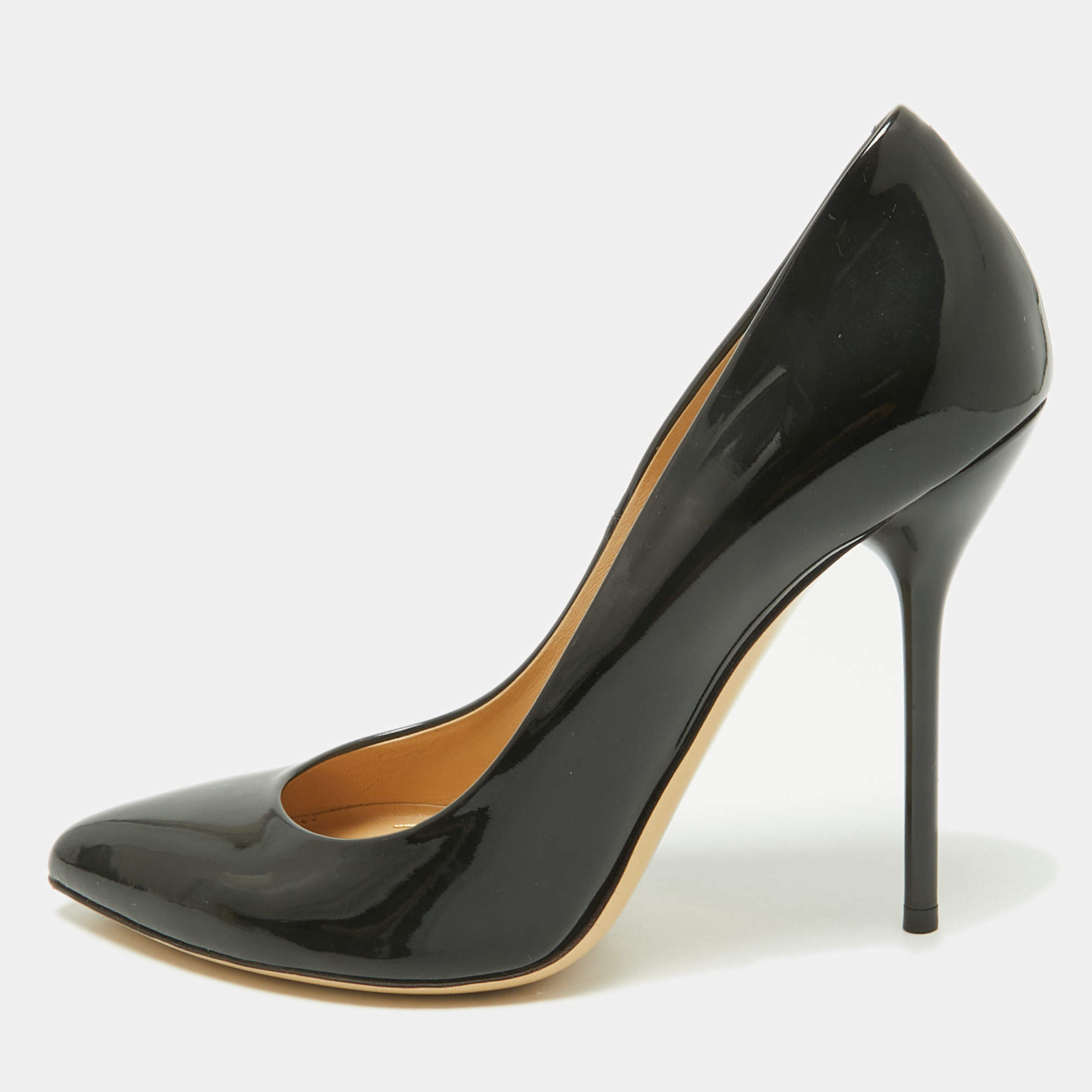 Pre Owned Gucci Black Patent Leather Pointed Toe Pumps Size 38