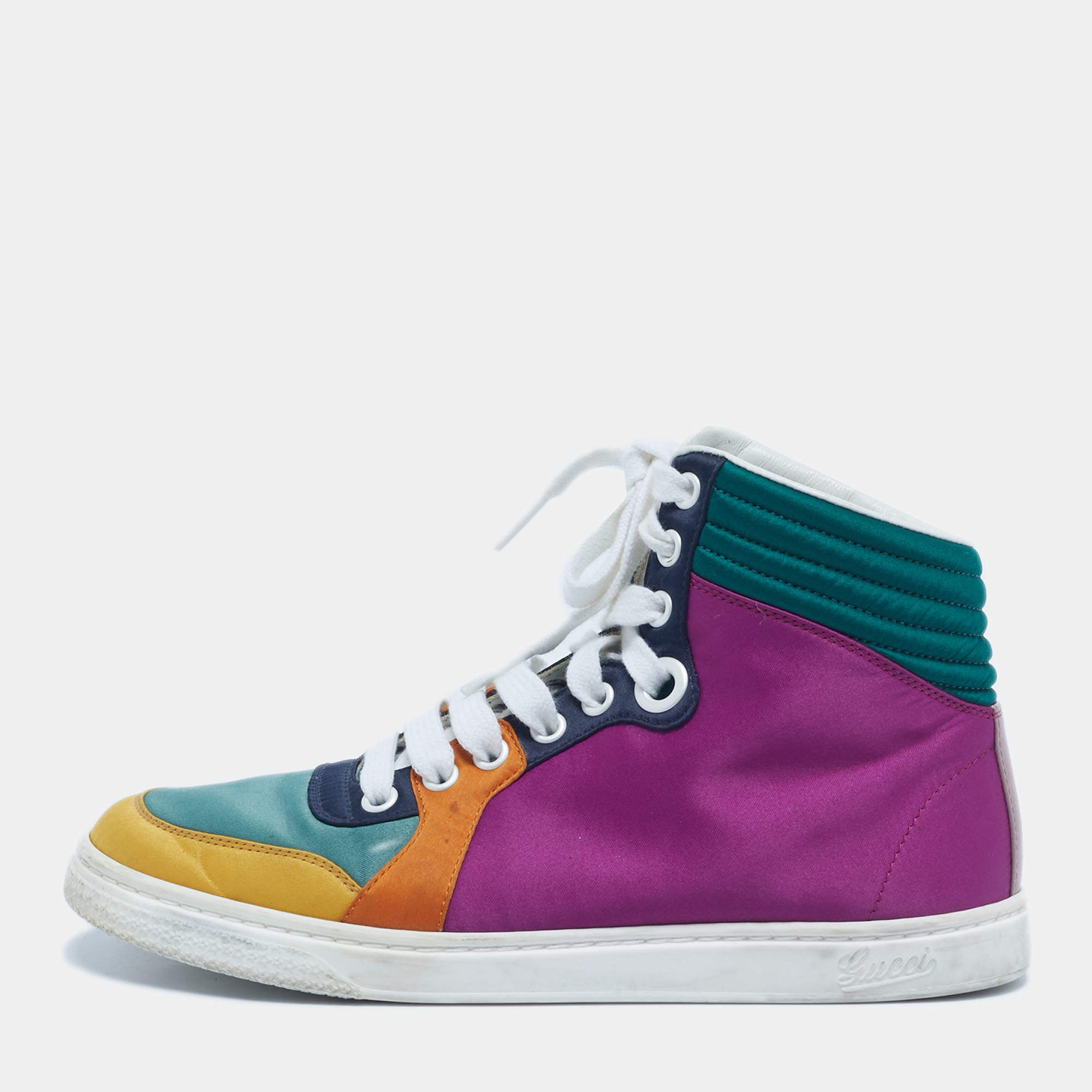 Pre Owned Gucci Multicolor Satin Coda High Top Sneakers Size 35