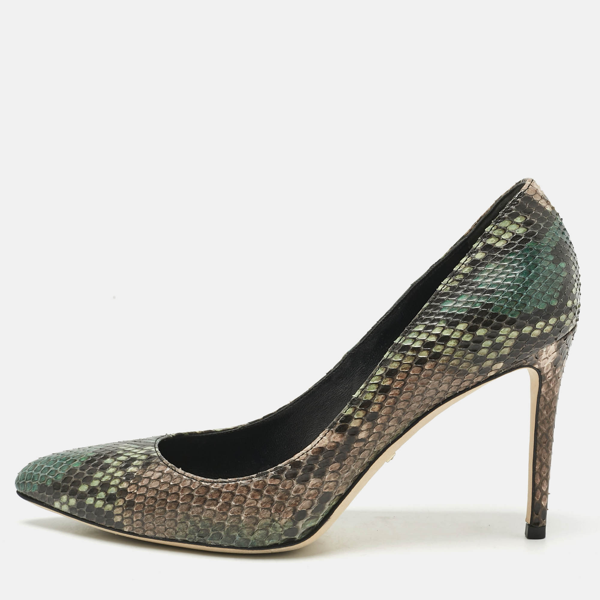 Pre Owned Gucci Multicolor Python Leather Pointed Toe Pumps Size 38.5