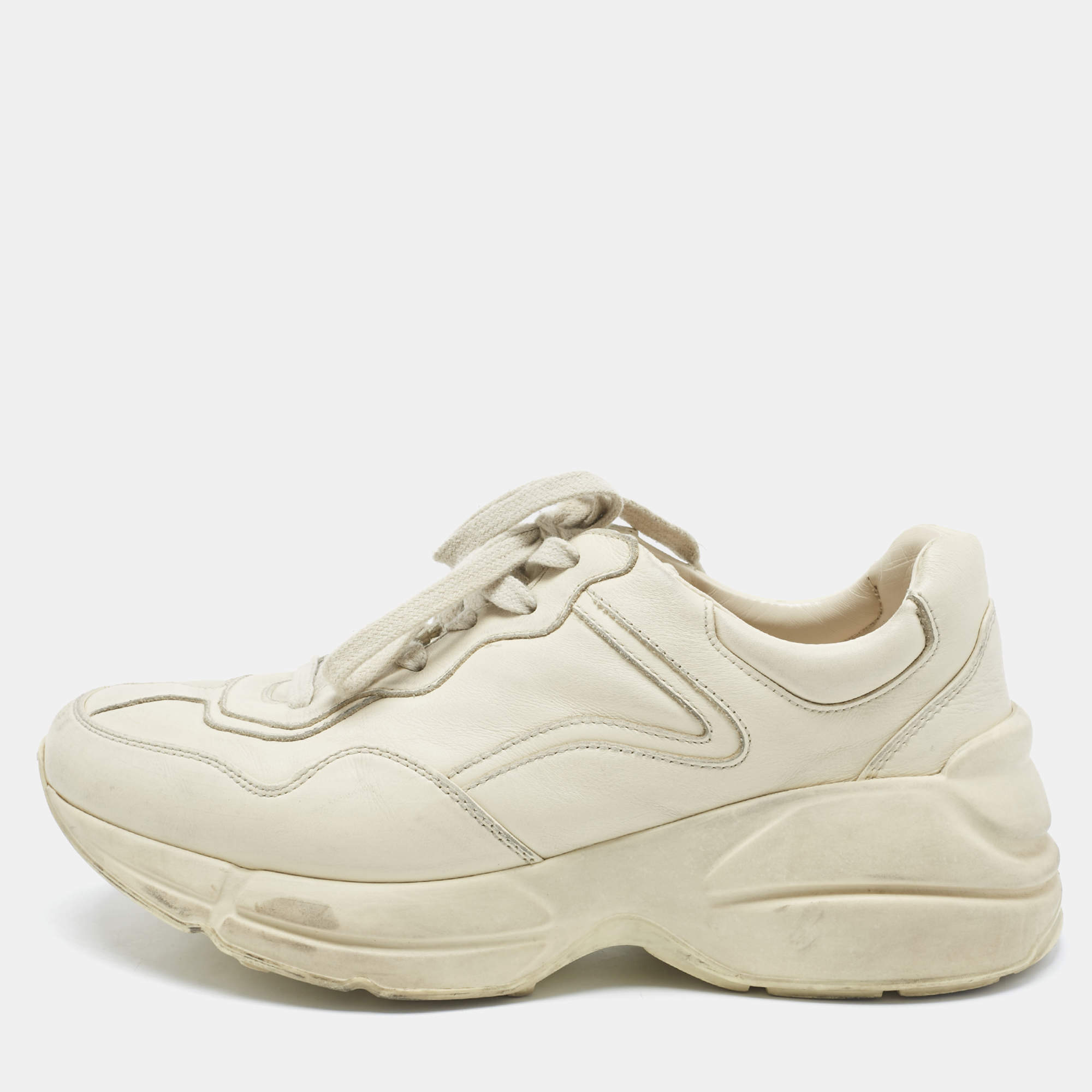 مملوكة مسبقًا Gucci Cream Leather Rhyton Sneakers Size 39