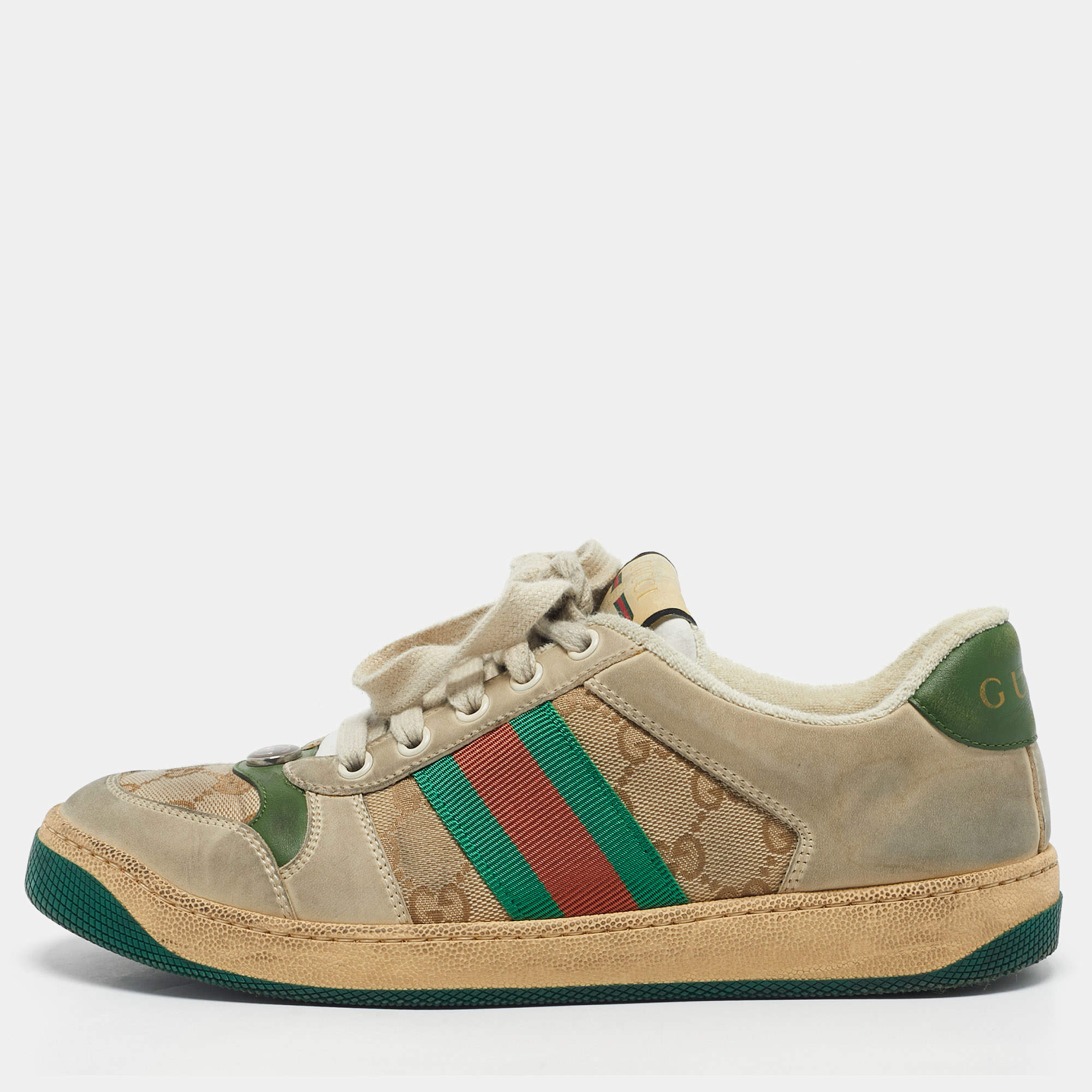 Pre Owned Gucci Multicolor Nubuck Leather and GG Canvas Screener Sneakers Size 38.5