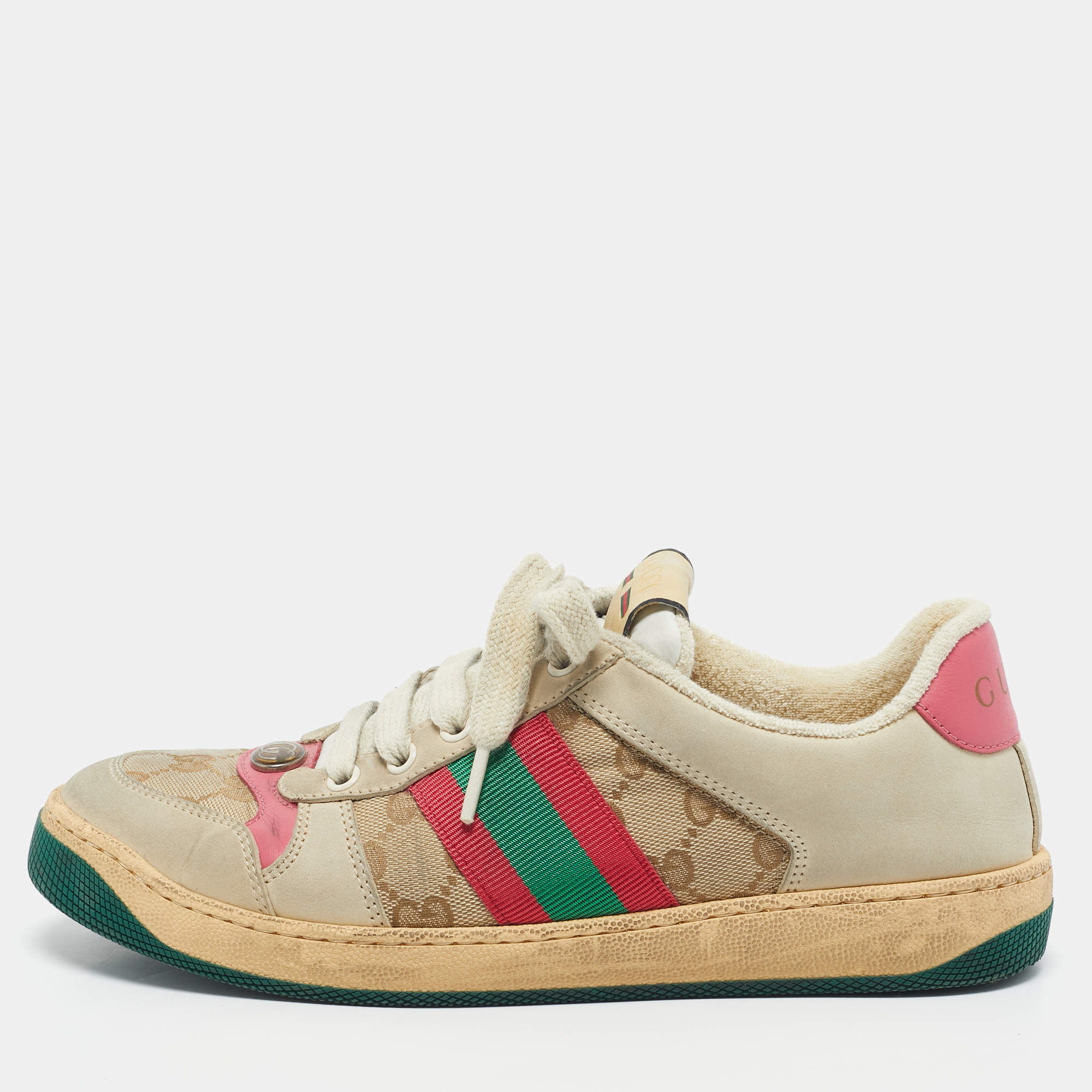مملوكة مسبقًا Gucci Multicolor Nubuck Leather and GG Canvas Screener Sneakers Size 38.5