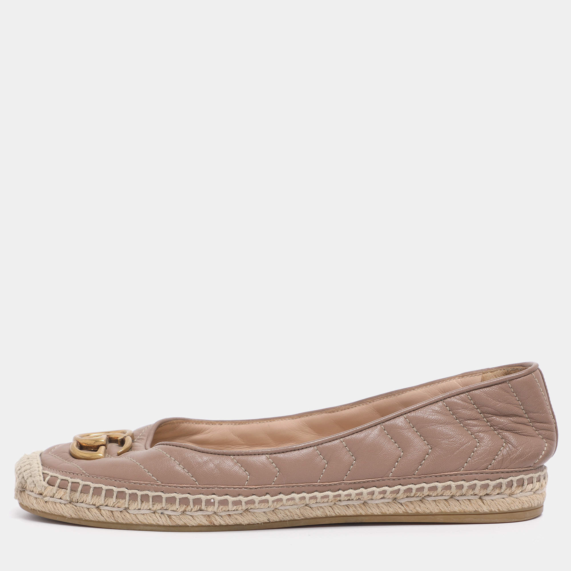 Pre Owned Gucci Nude Pink Quilted Leather GG Marmont Espadrille Flats Size 39