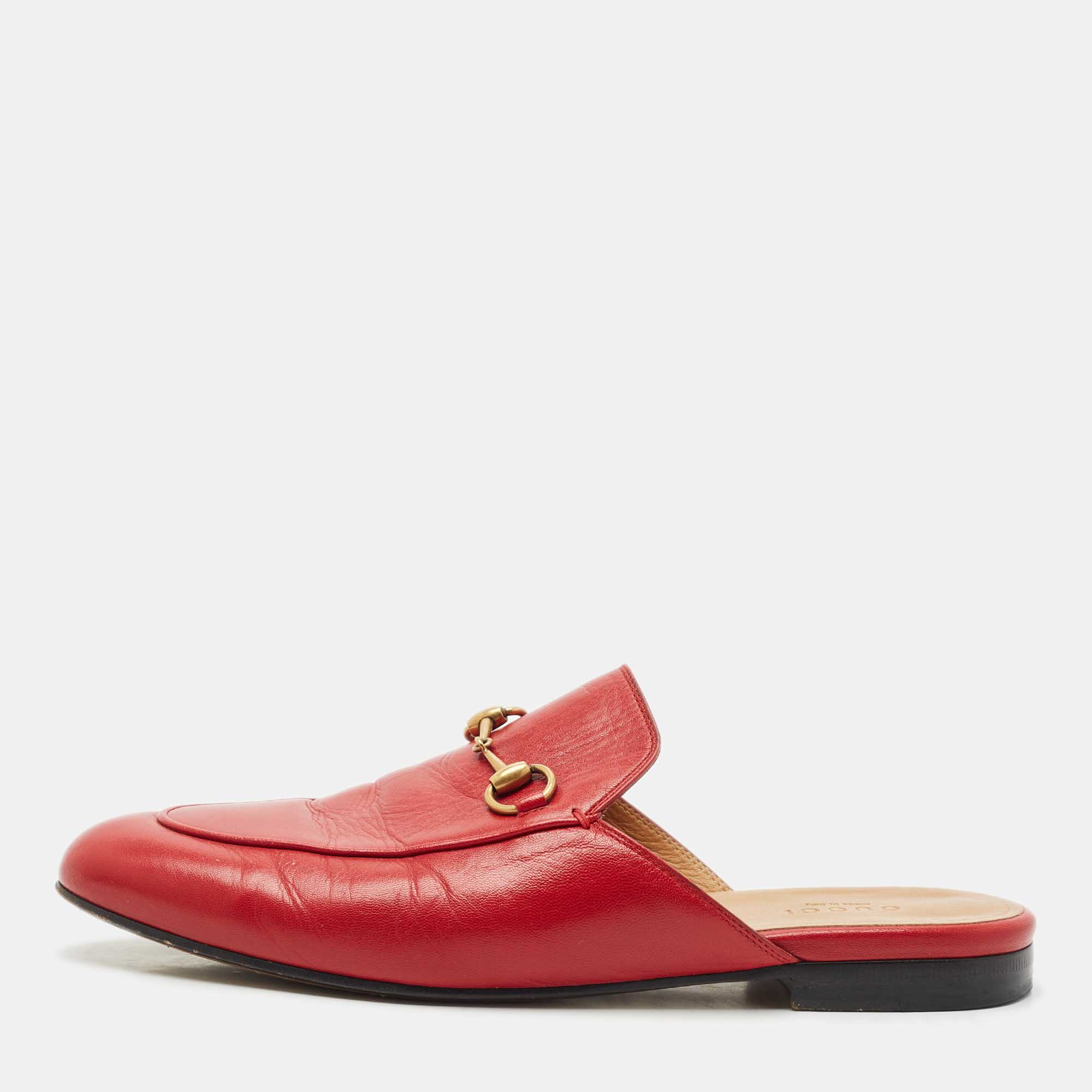 Pre Owned خُف برينستاون جلد أحمر غوتشي مقاس 38.5