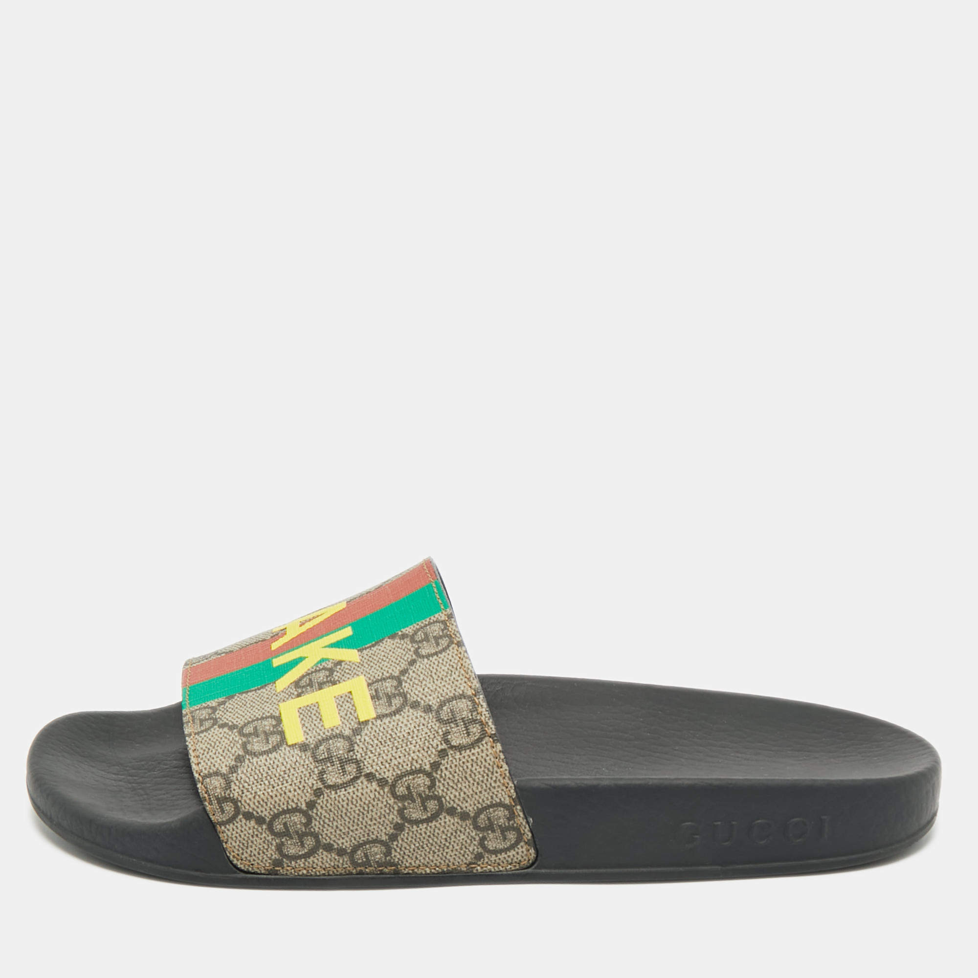 Pre Owned Gucci Multicolor GG Supreme Canvas Pool Slide Size 38