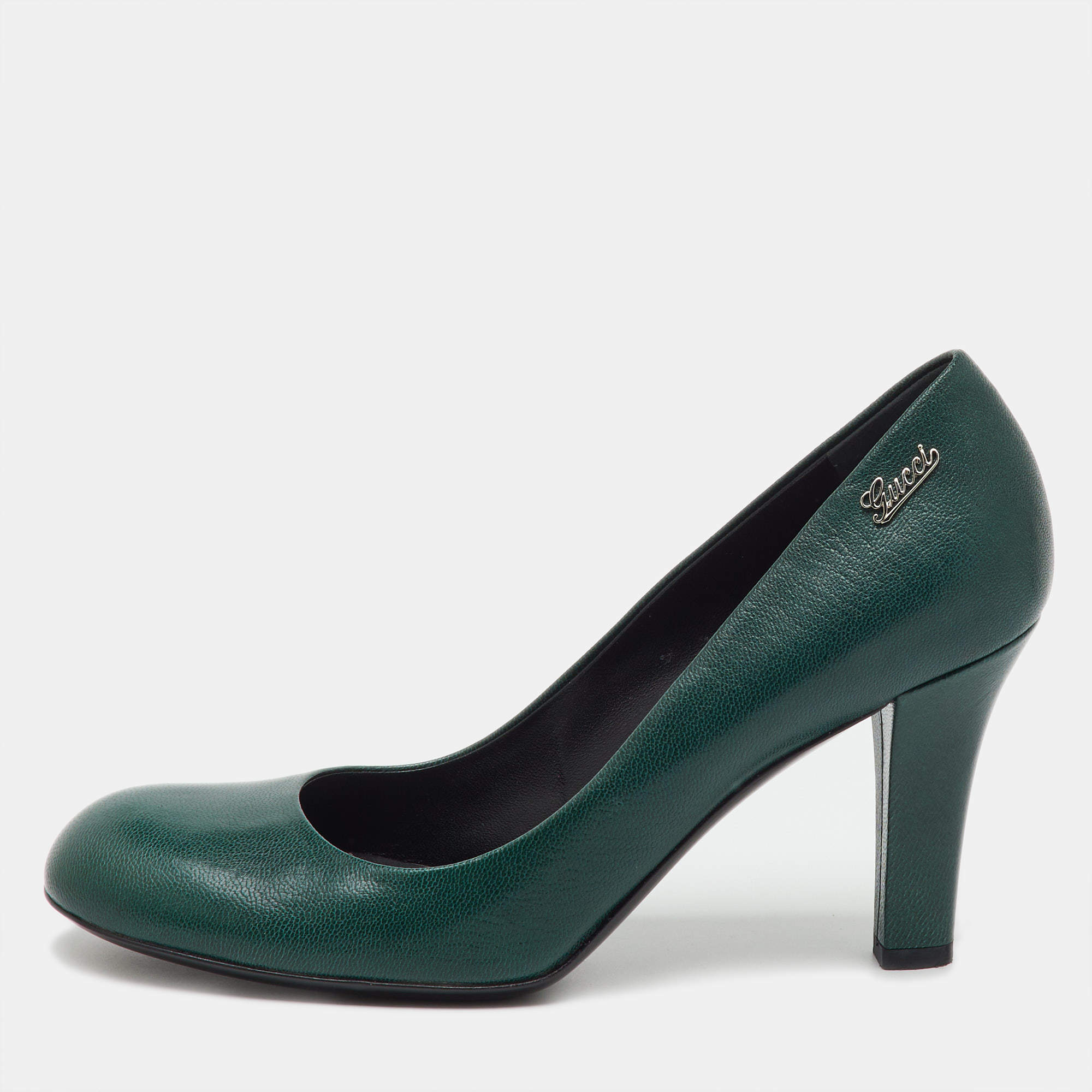 Pre Owned Gucci Green Leather Round Toe Pumps Size 39