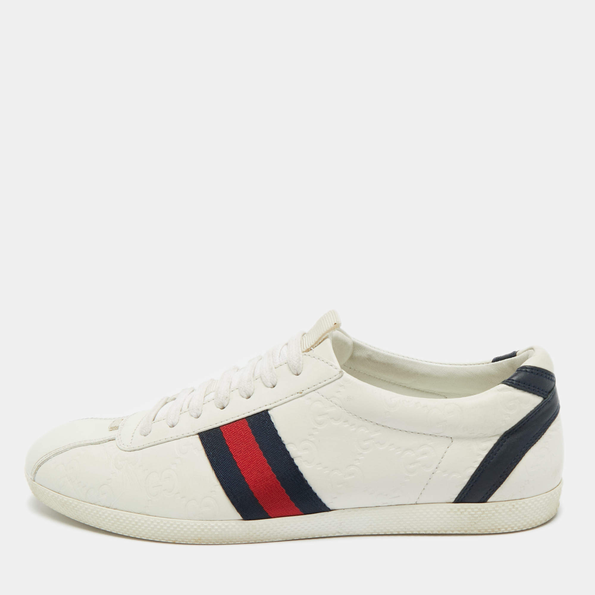 Pre Owned Gucci White Guccissima Leather Web Detail Low Top Sneakers Size 39