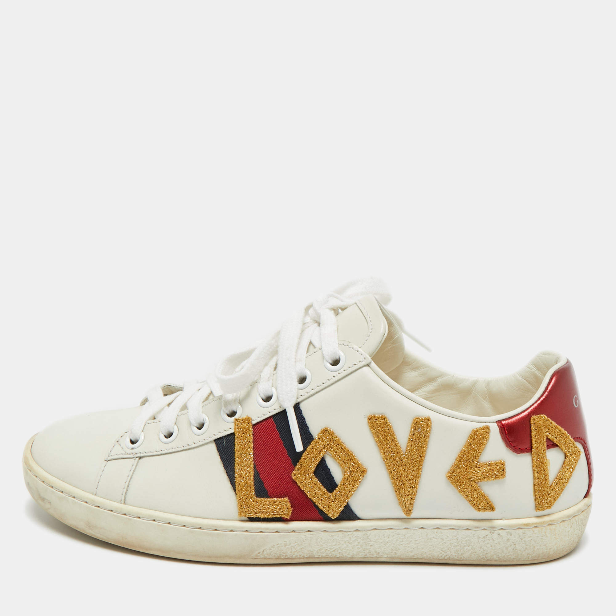 Pre Owned Gucci White Leather Loved Ace Sneakers Size 37