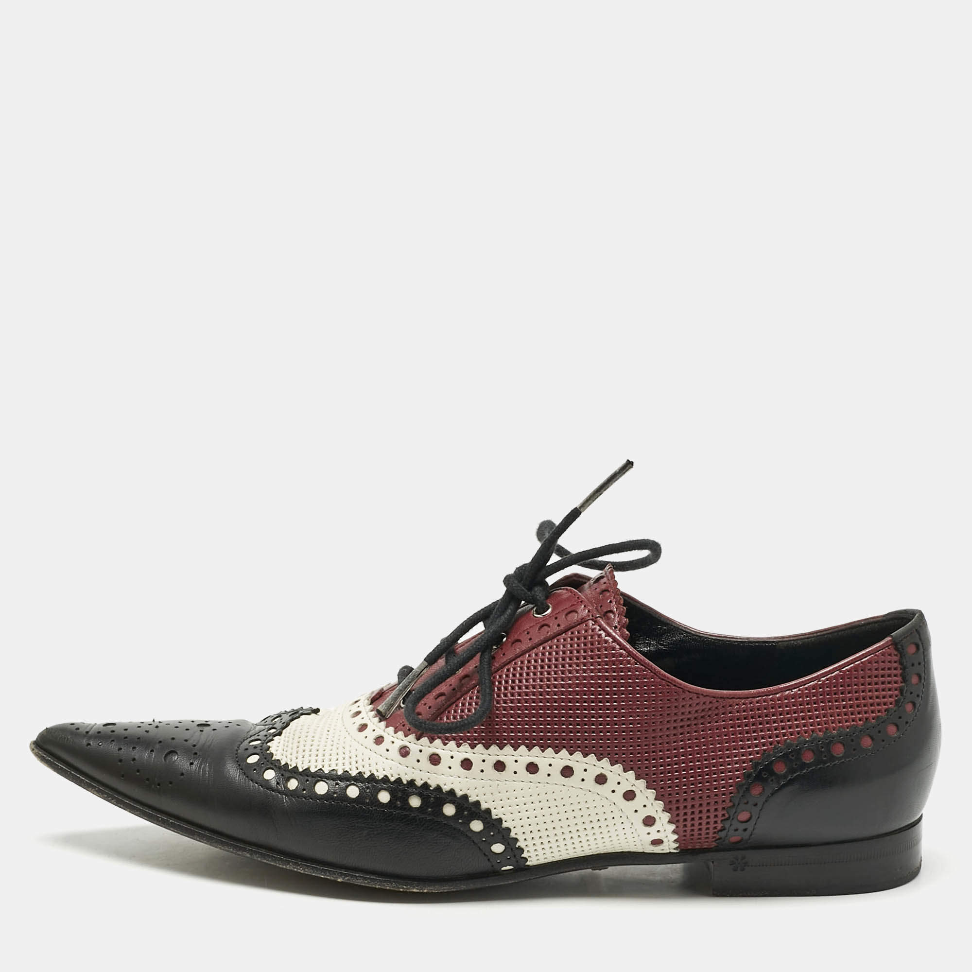 Pre Owned Gucci Burgundy Leather Lace Up  Brogues Size 36