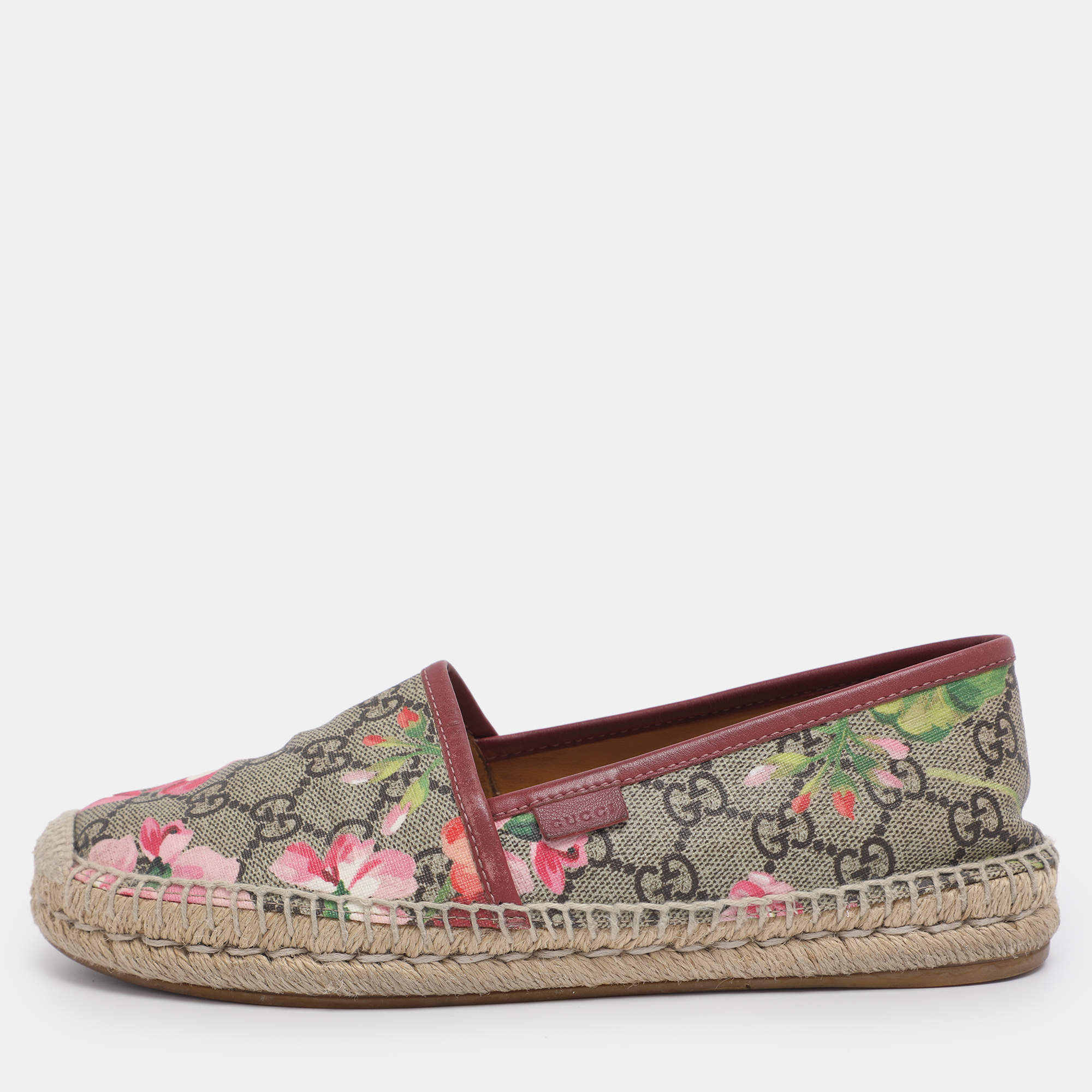 Pre Owned Gucci Multicolor GG Supreme Bloom Canvas Espadrille Flats Size 36.5