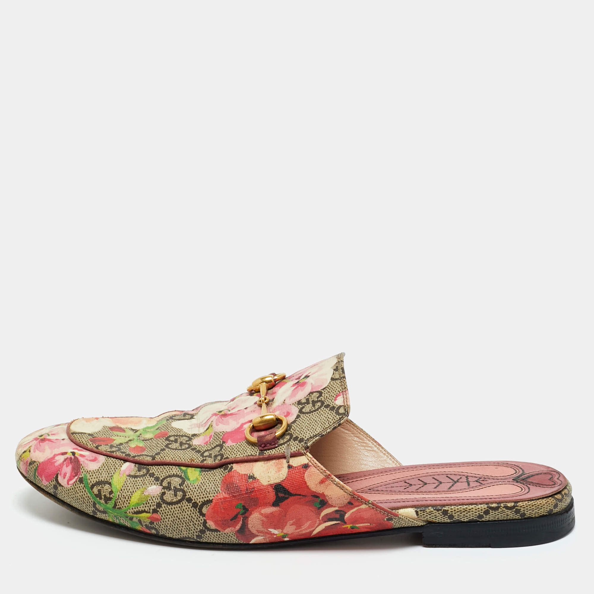 Pre Owned Gucci Multicolor GG Supreme Blooms Canvas Horsebit Princetown Mules Size 37