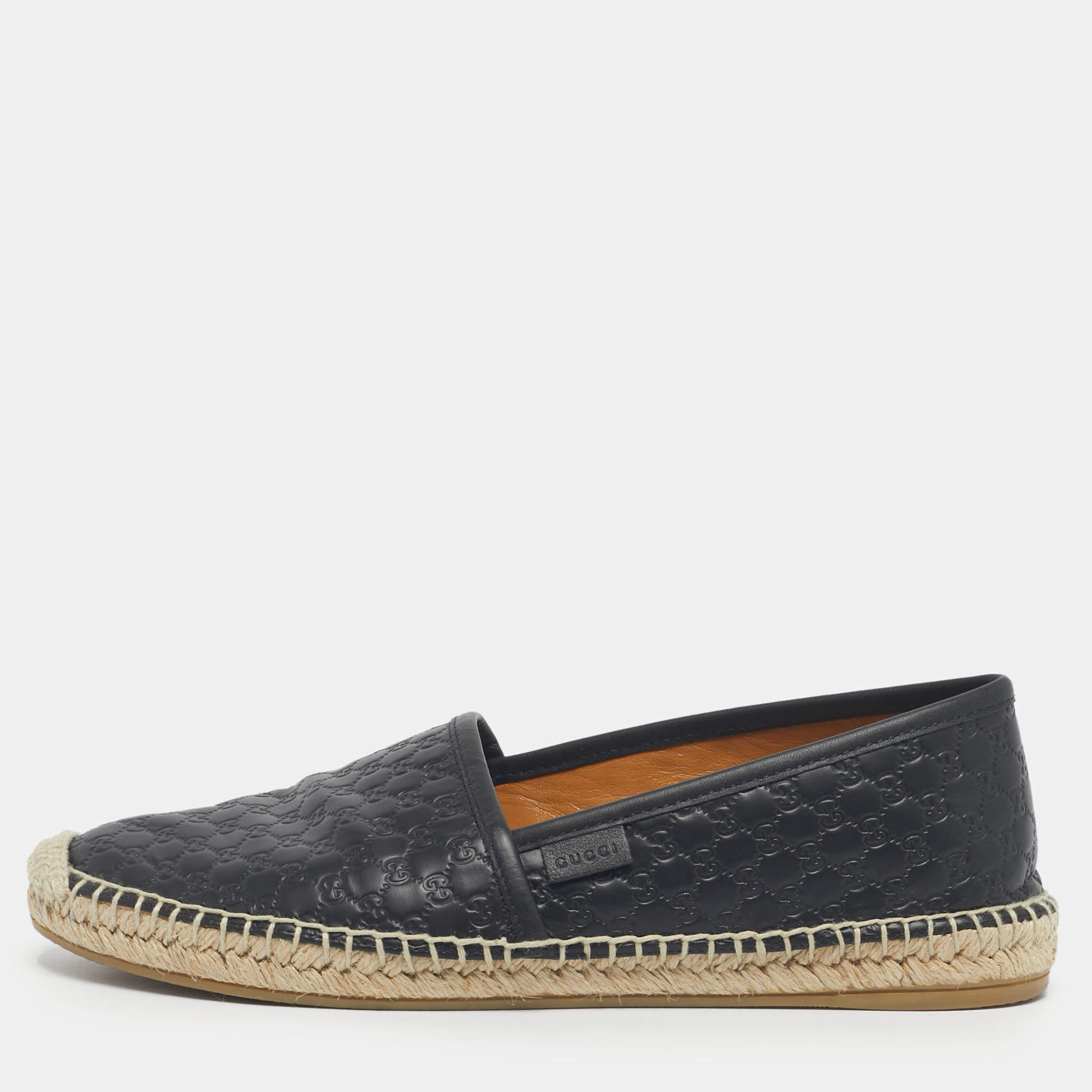 Pre Owned Gucci Black Leather GG Espadrille Flats Size 38.5