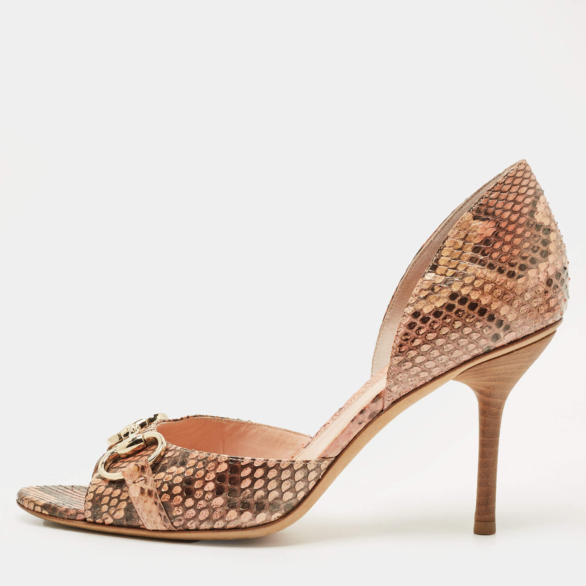 Pre Owned Gucci Multicolor Python Leather Horsebit D'orsay Peep Toe Pumps Size 40