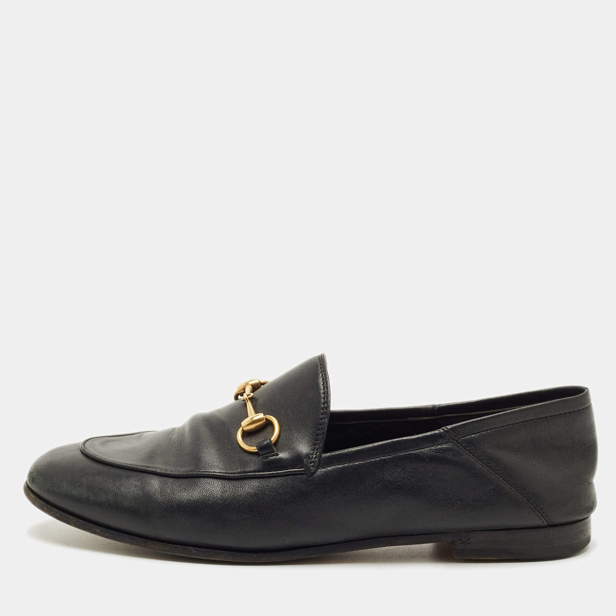 Pre Owned Gucci Black Leather Jordaan Loafers Size 37.5