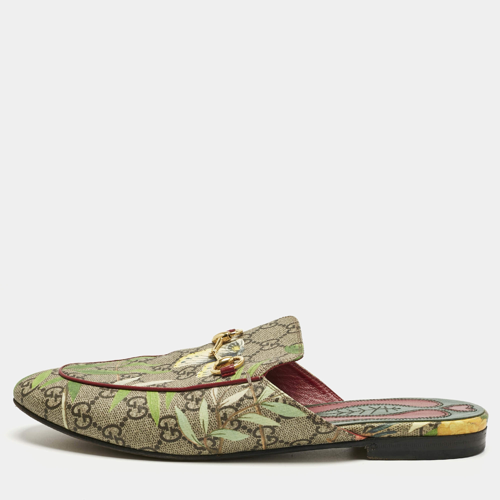 Pre Owned صندل فلات مول غوتشى برنستاون قماش بني مطلي مقاس 40