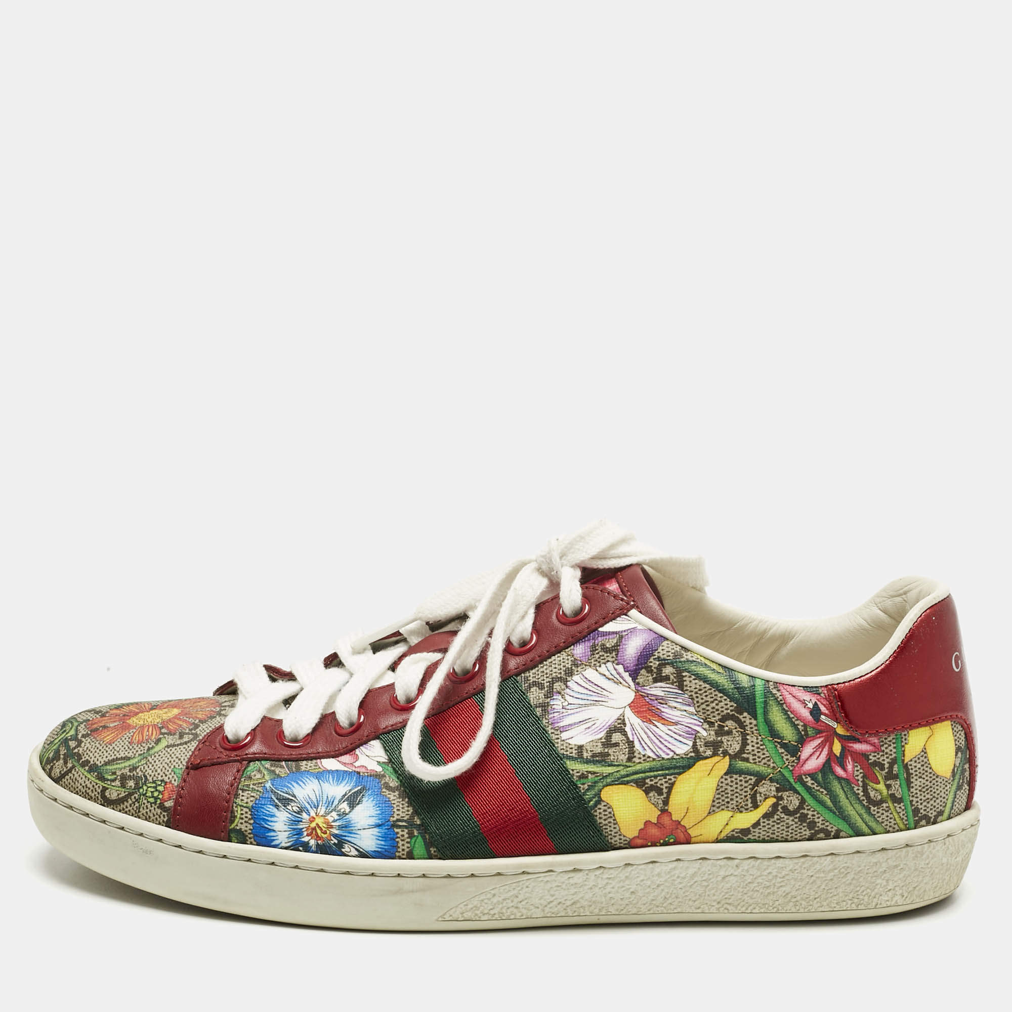 Pre Owned Gucci Multicolor Canvas and Leather Ace Low Top Sneakers Size 36.5