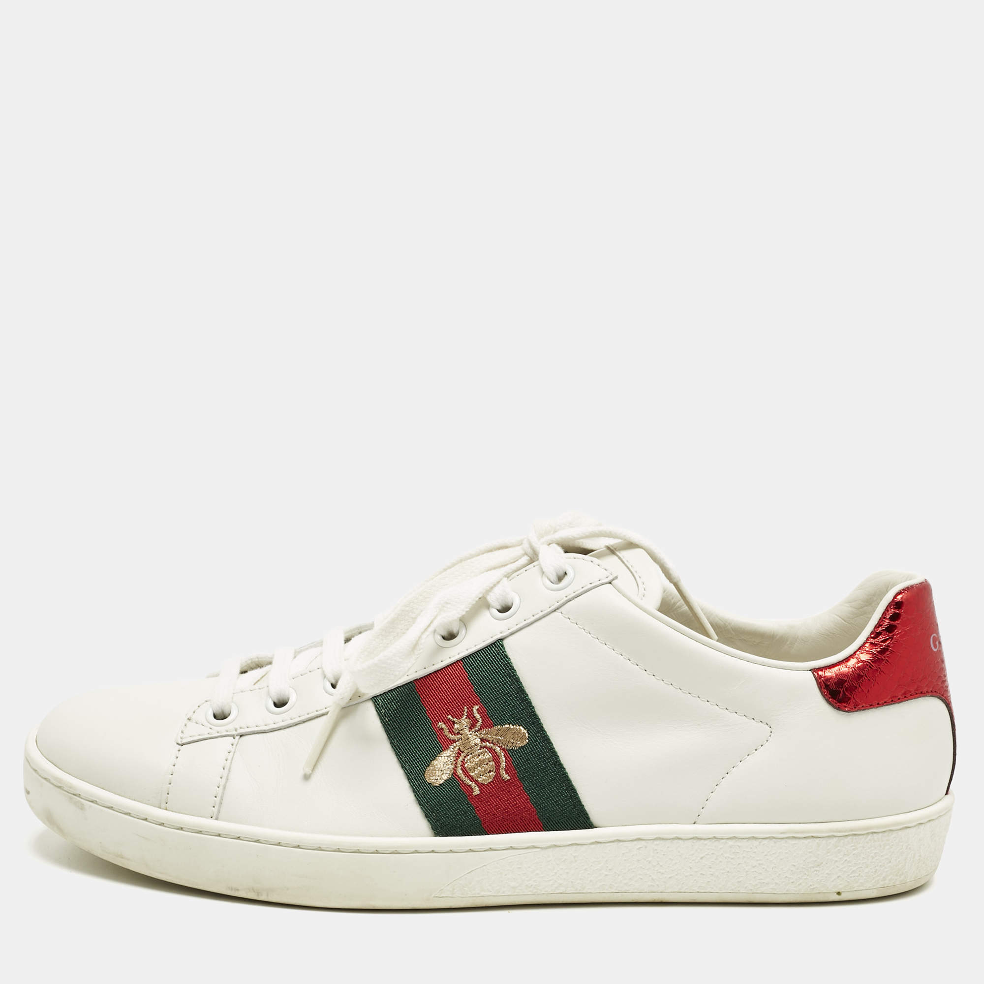 Pre Owned حذاء رياضي غوتشي آيس جلد أبيض قابل للطي مقاس 39