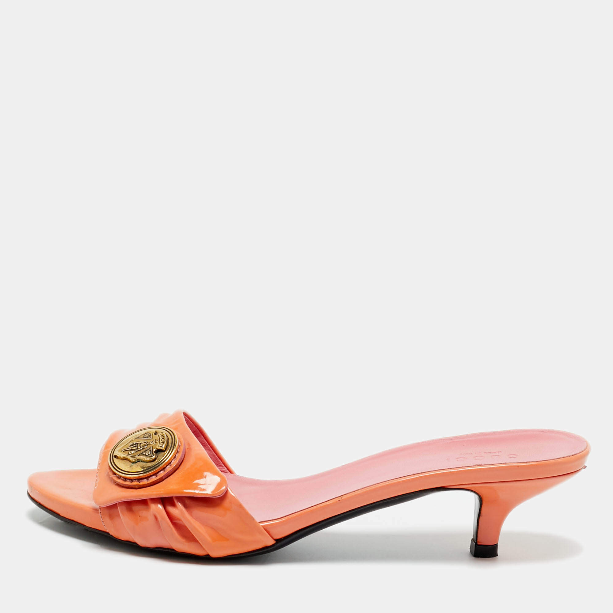 Pre Owned Gucci Pink Patent Leather Hysteria Slide Sandals Size 37