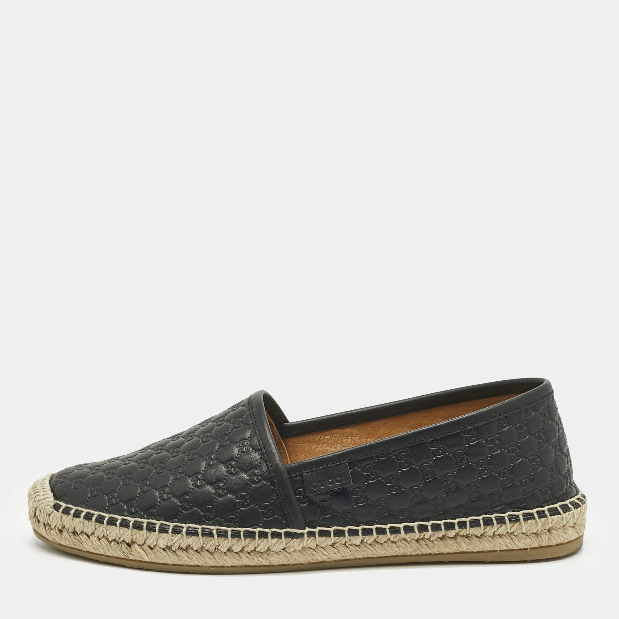 Pre Owned Gucci Black Microguccissima Leather Espadrille Flats Size 38