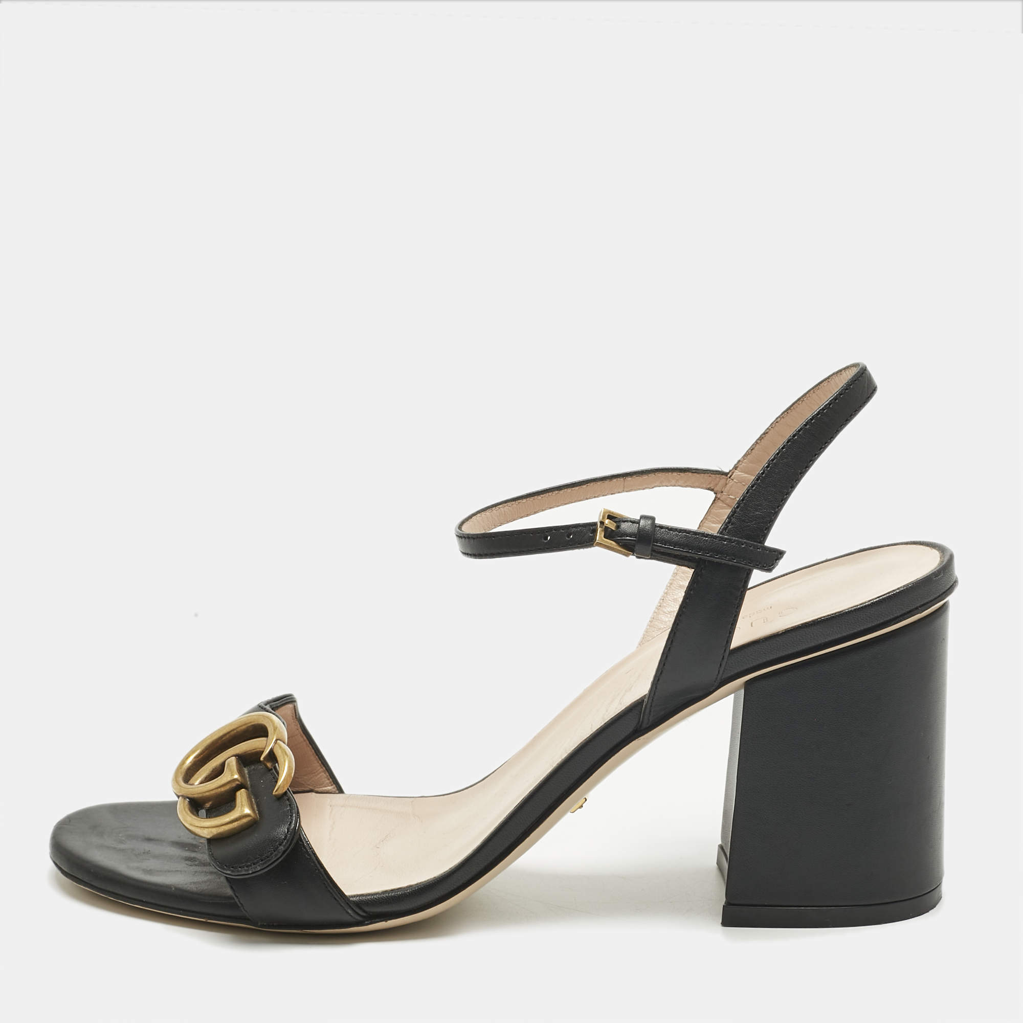 مملوكة مسبقًا صندل غوتشي جي جي مارمونت سير للكاحل جلد أسود مقاس 38