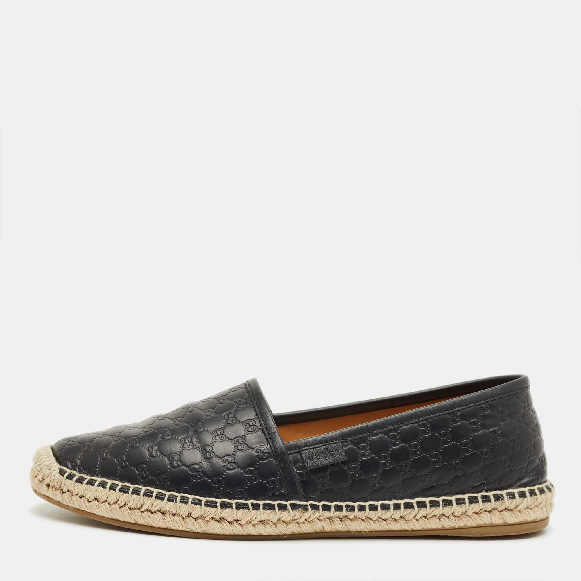 Pre Owned Gucci Black Microguccissima Leather Espadrille Flats Size 39.5
