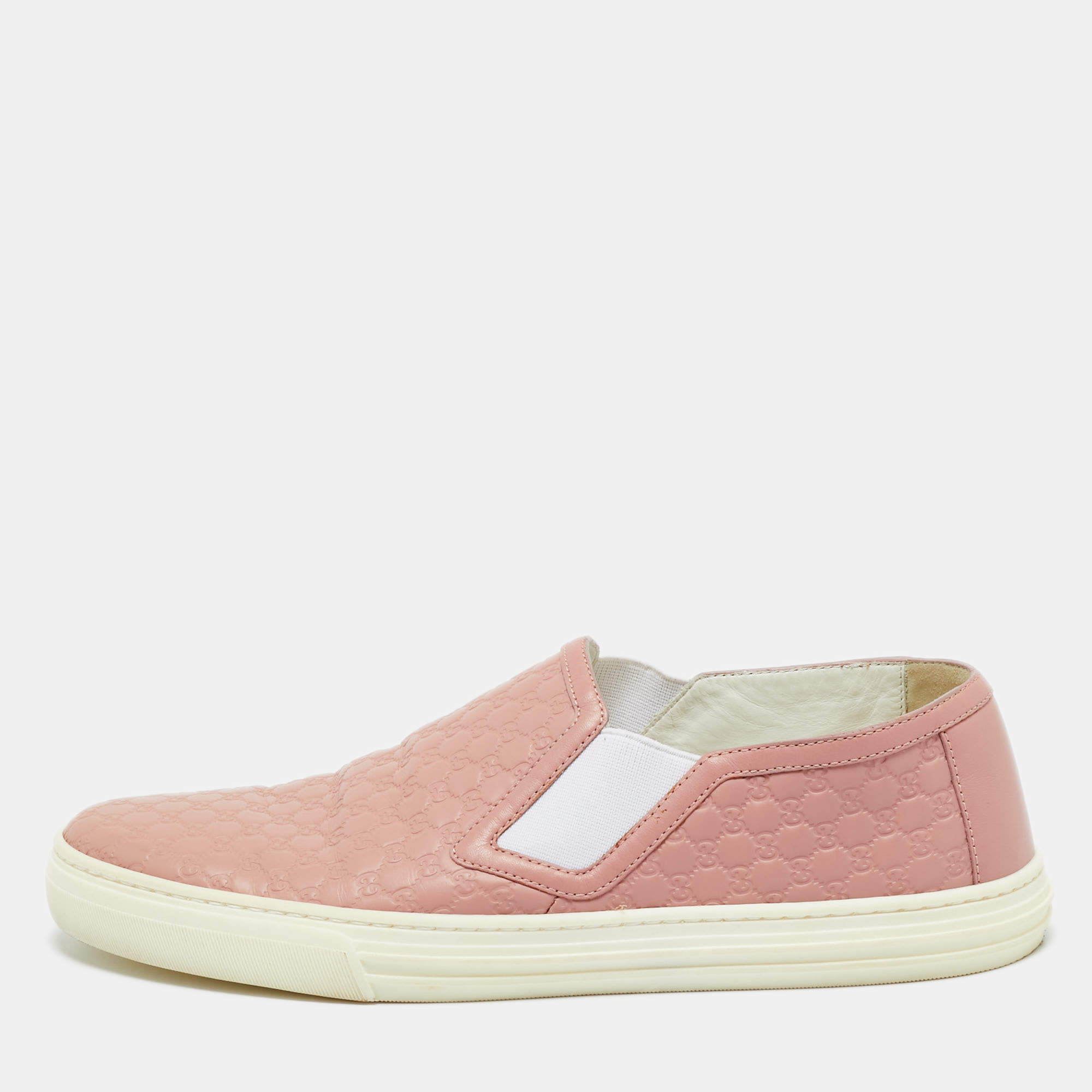 Pre Owned Gucci Pink Micro Guccissima Leather Slip-On Sneakers Size 40