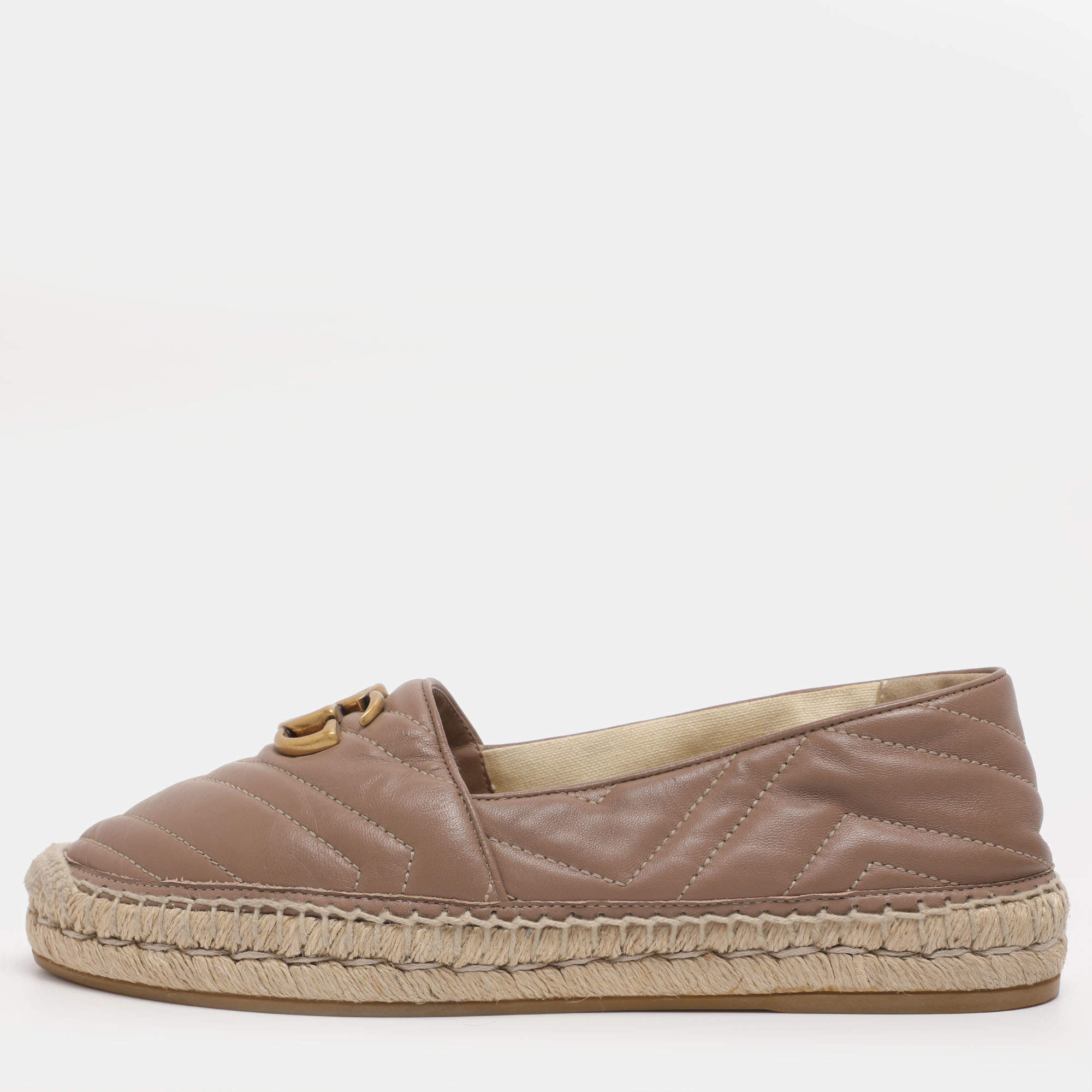 Pre Owned Gucci Old Rose Leather GG Marmont Espadrille Flats Size 39