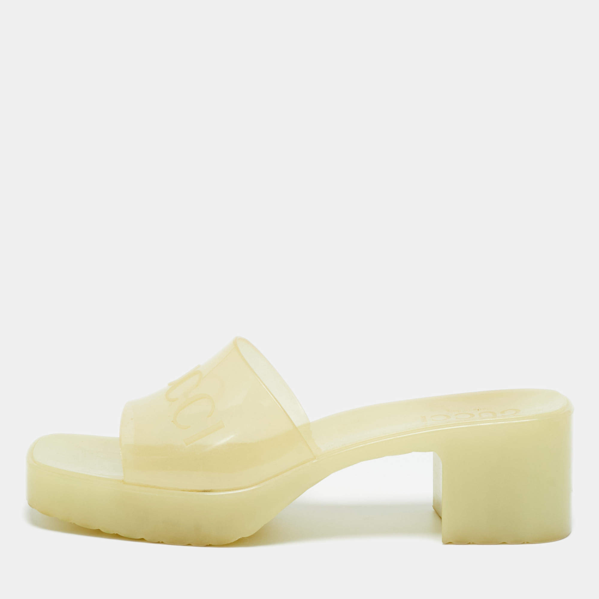 Pre Owned Gucci Transparent Rubber Slide Sandals Size 37