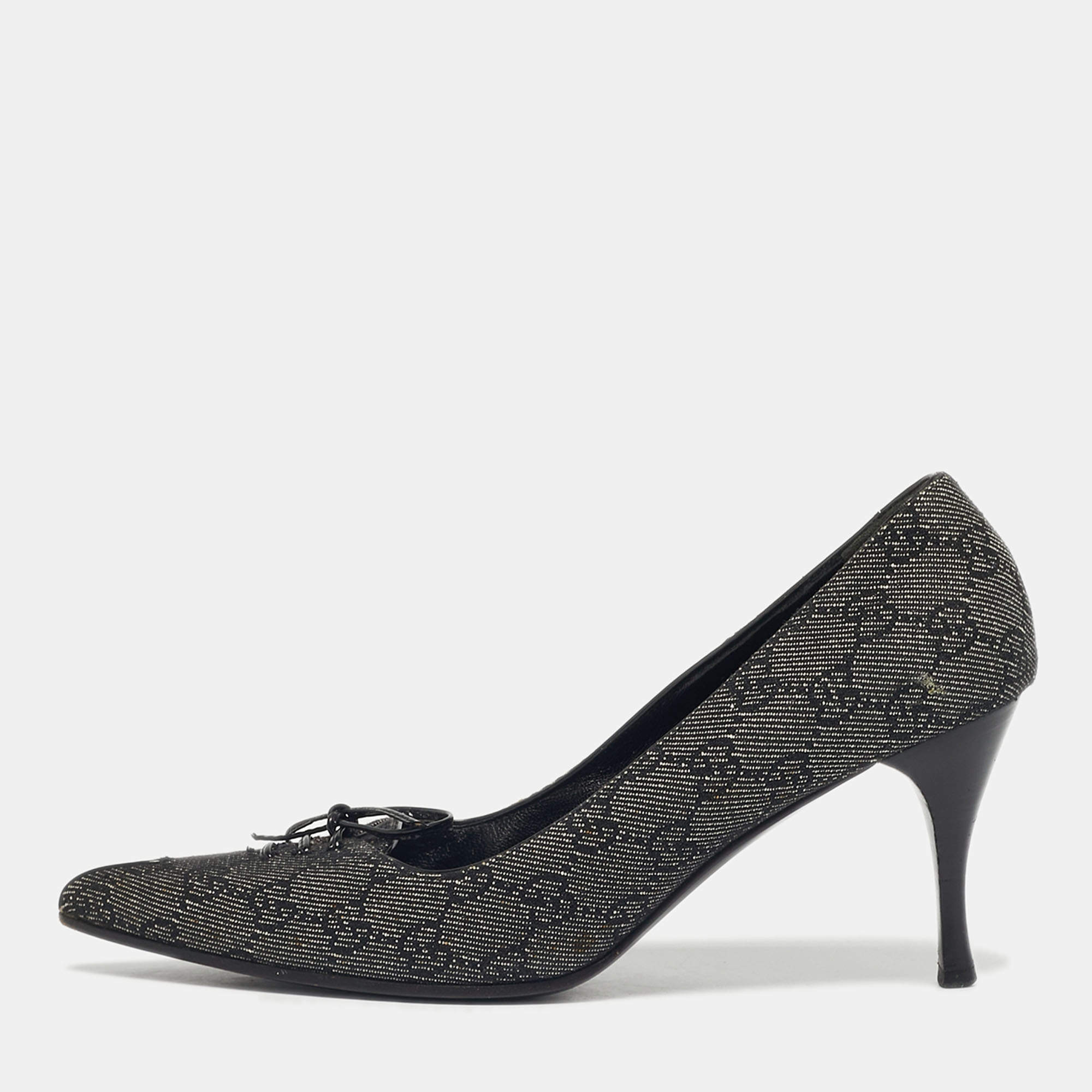 Pre Owned Gucci Black GG Denim Bow Pointed Toe Pumps Size 40