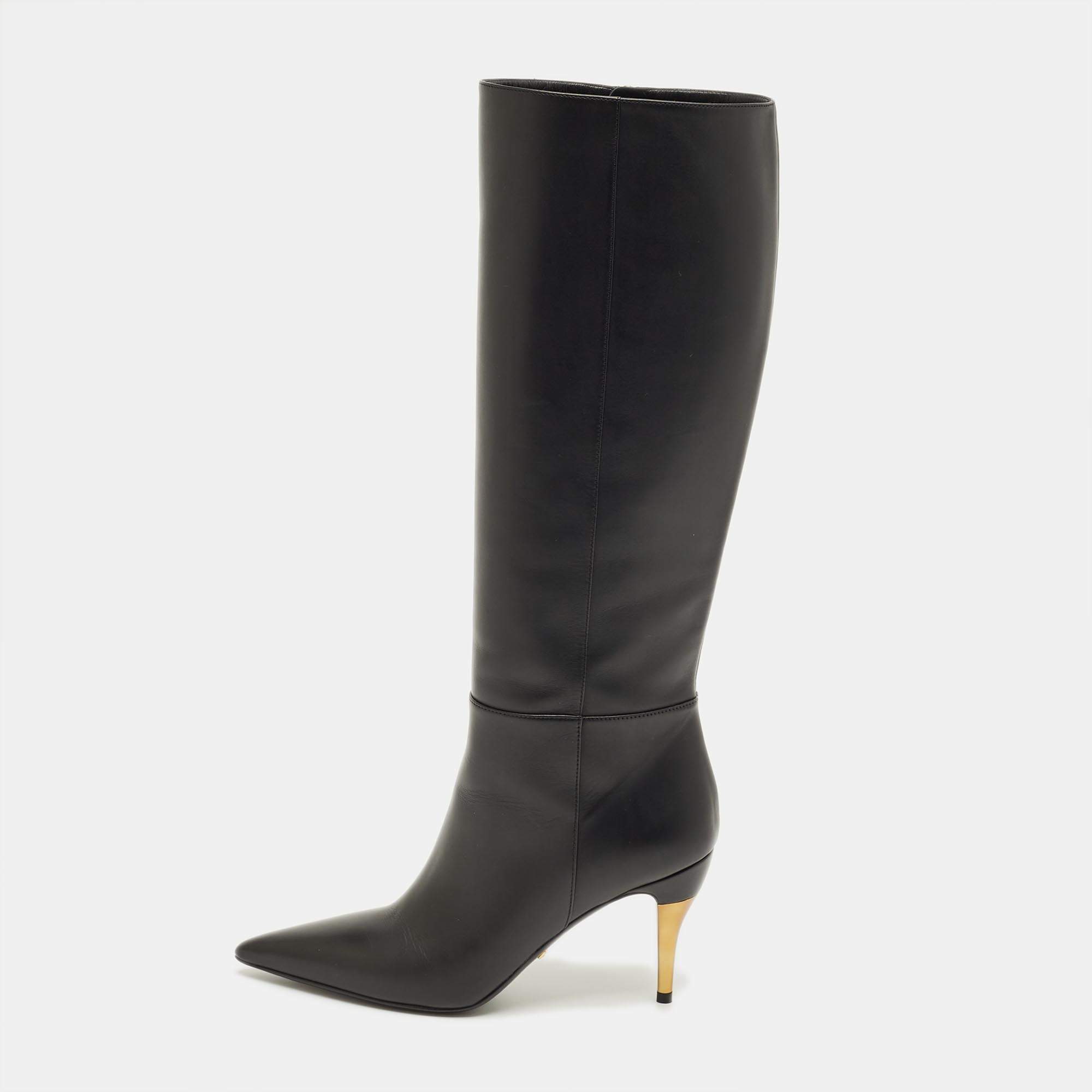Pre Owned Gucci Black Leather Priscilla Knee Length Boots Size 37