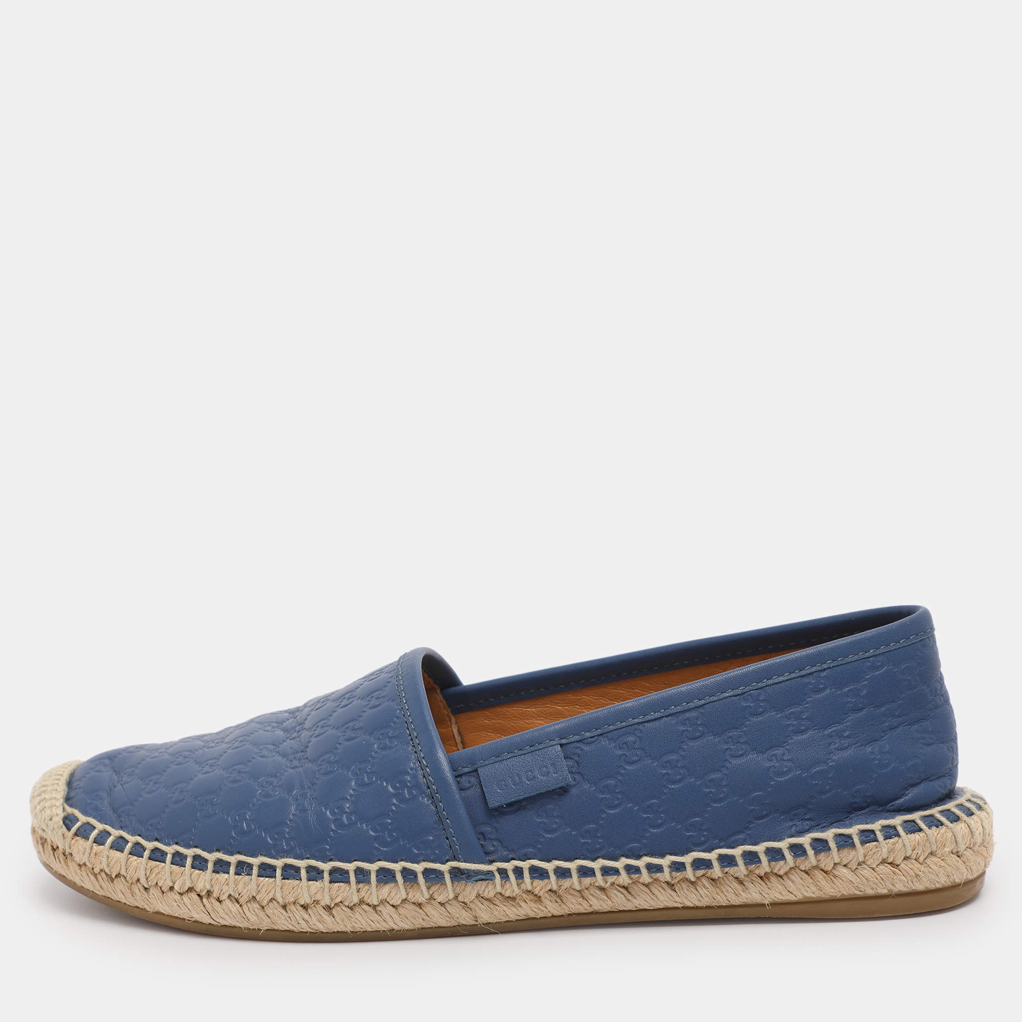 Pre Owned Gucci Blue Leather GG Espadrille Flats Size 38.5