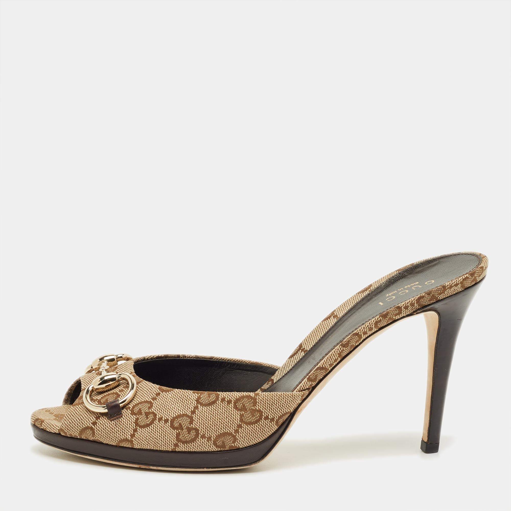 Pre Owned Gucci Brown GG Canvas Hollywood  Sandals Size 39.5