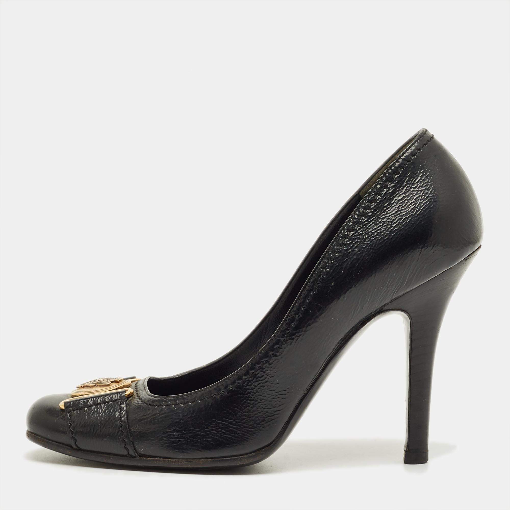 Pre Owned Gucci Black Leather Hysteria Round Toe Pumps Size 38