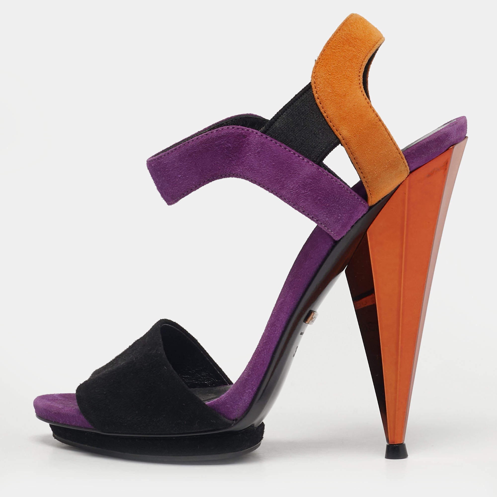 Pre Owned Gucci Black Suede Liberty Ankle Strap Sandals Size 36