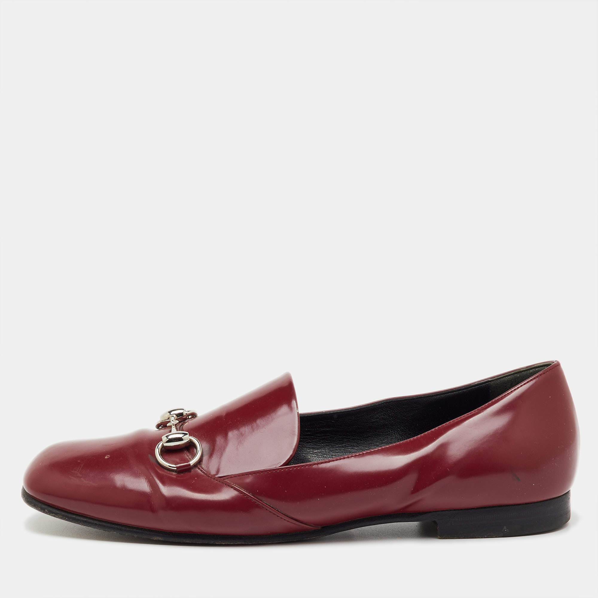 Pre Owned Gucci Burgundy Patent Leather Horsebit Loafers Size 40