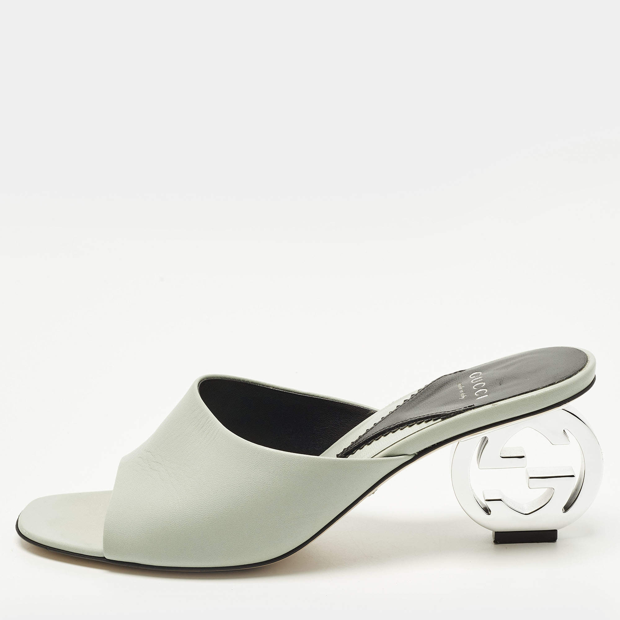 مملوكة مسبقًا Gucci Interlocking G Size 38.5 Mint Green Leather Slide Sandals