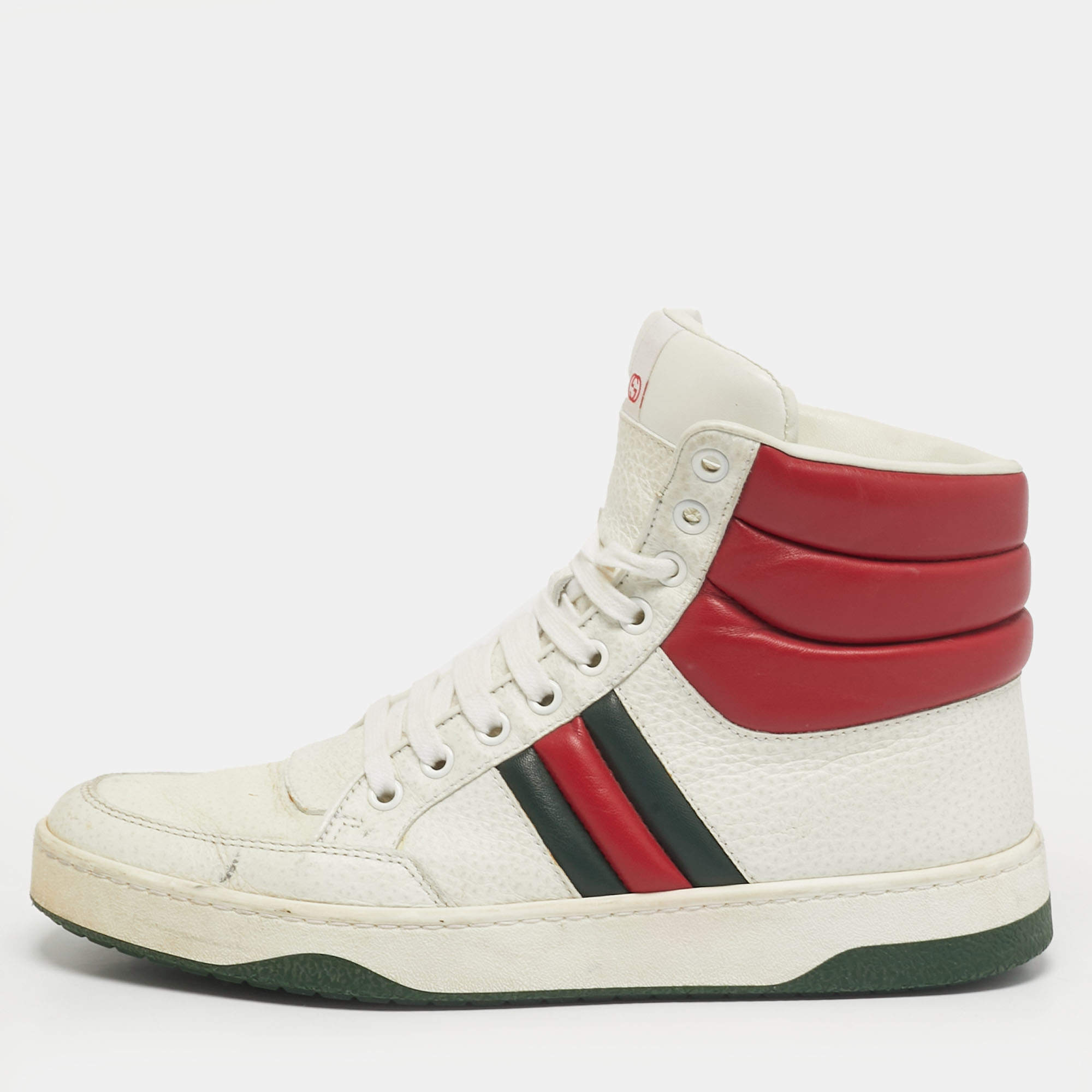 Pre Owned Gucci New Praga Karibu Size 38 White Leather High Top Sneakers