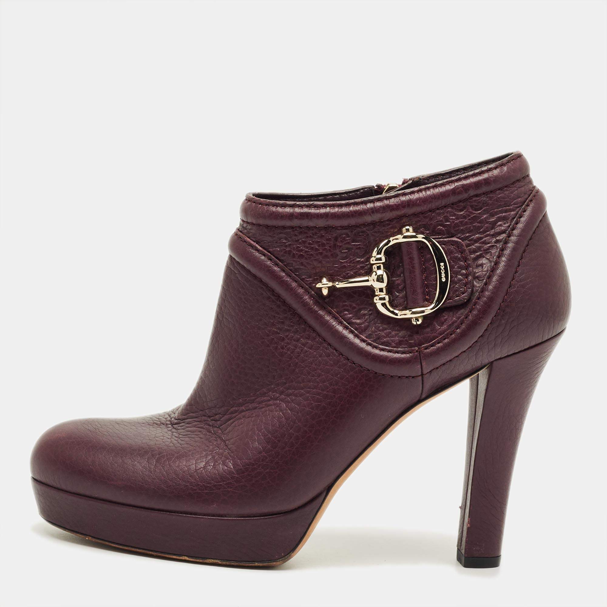 Pre Owned Gucci Size 38 Burgundy Leather Zip Up  Booties