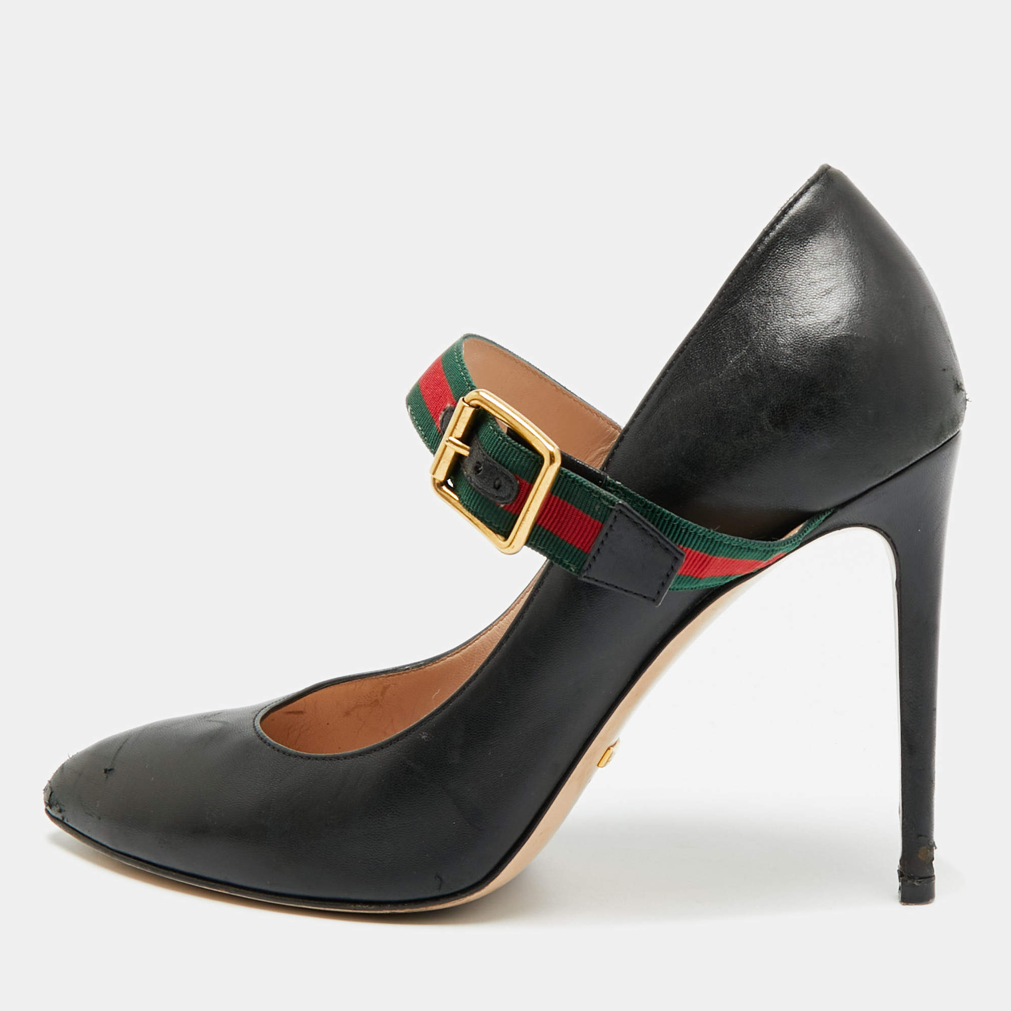 مملوكة مسبقًا Gucci Slyvie Size 39.5 Black Leather Mary Jane Pumps