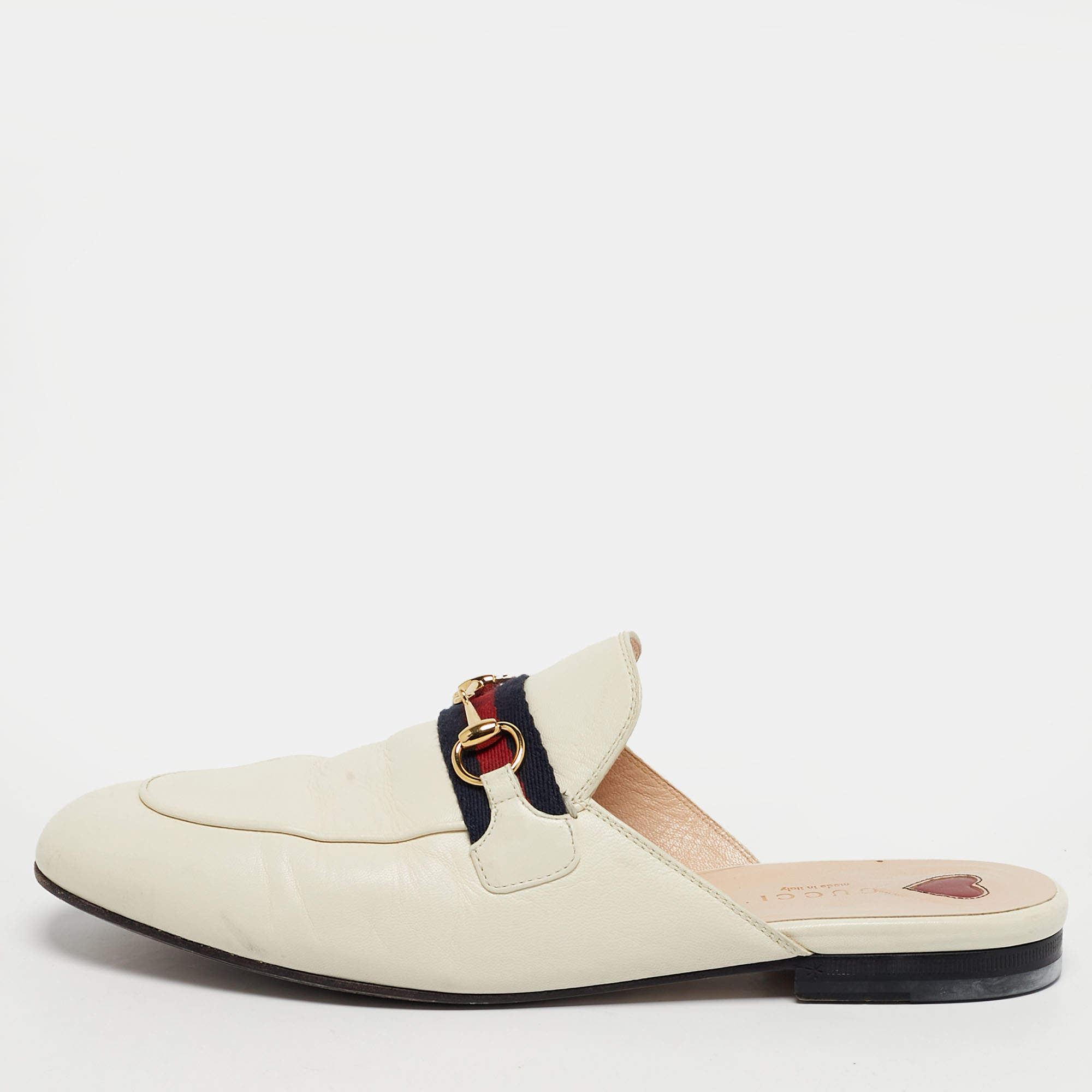 Pre Owned Gucci Princetown Size 39.5 Cream Leather Mules