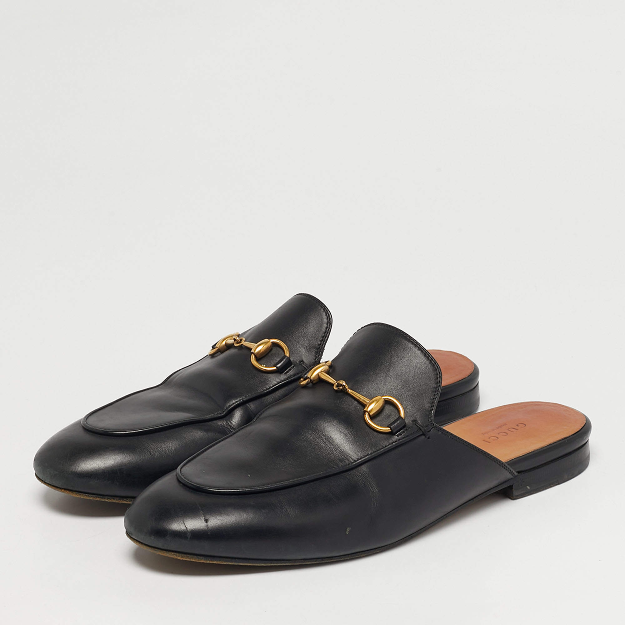 Gucci Black/Brown Leather and Fur Horsebit Amstel Slingback Clogs