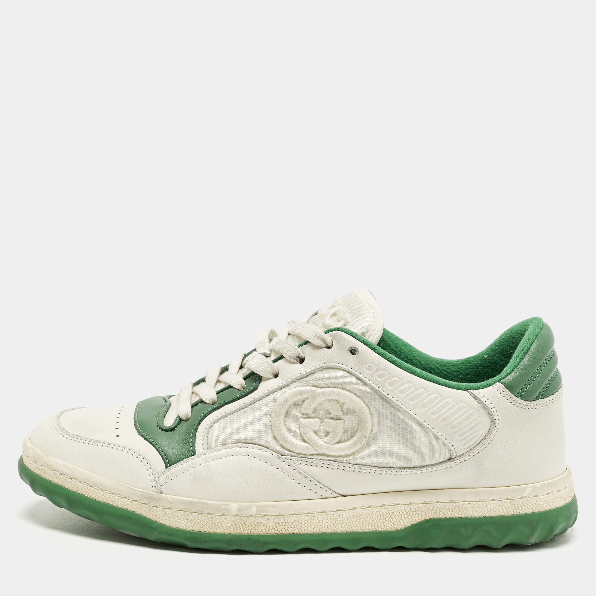 مملوكة مسبقًا Gucci Mac80 Size 37 Green/White Fabric and Leather Slip On Sneakers