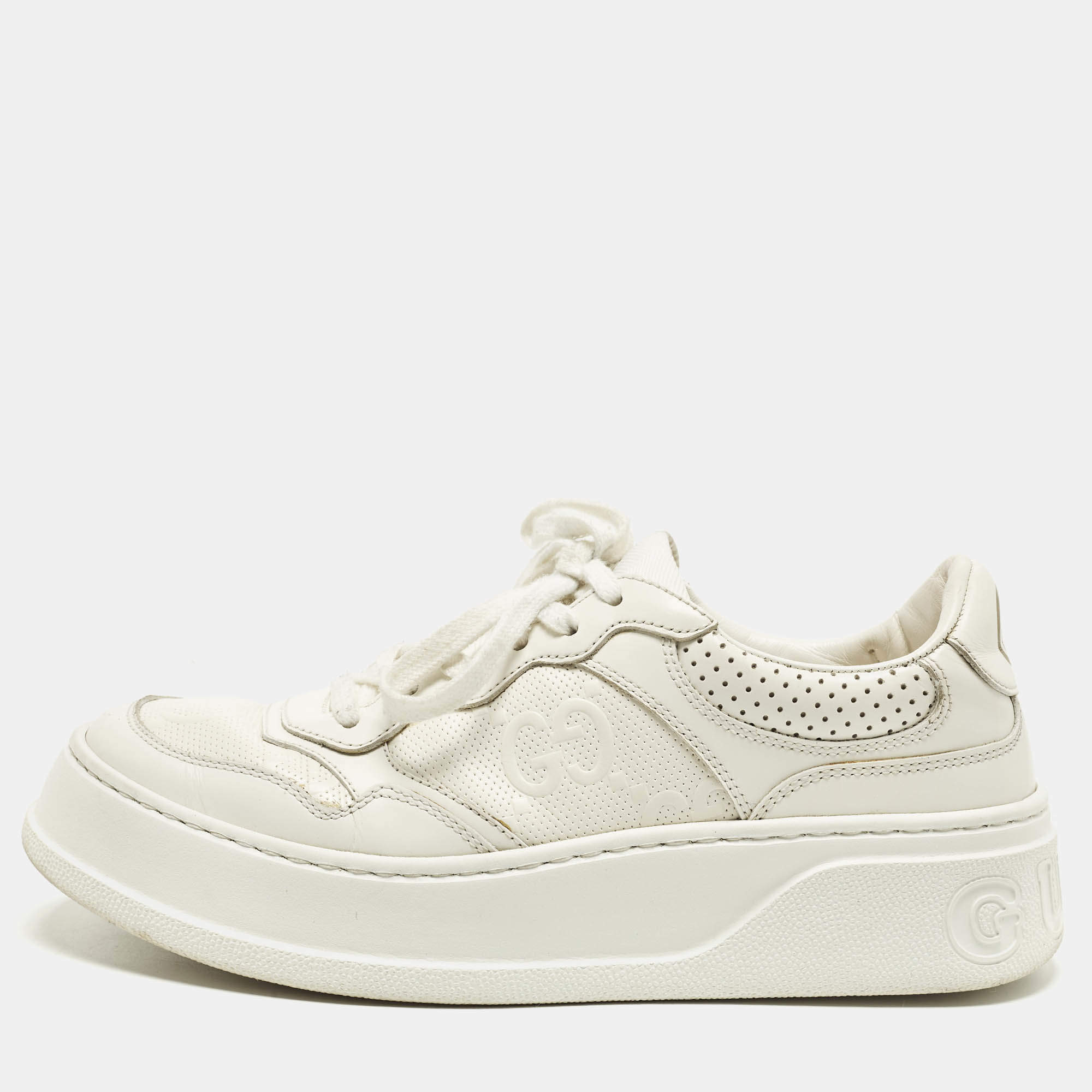مملوكة مسبقًا Gucci GG Size 39 White Leather Low Top Sneakers