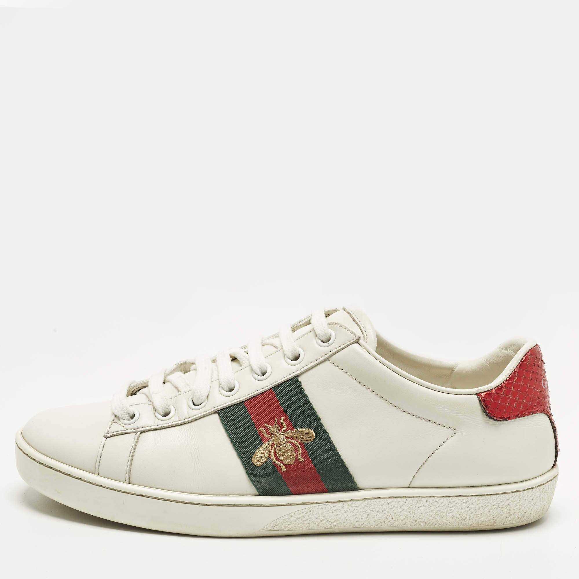 مملوكة مسبقًا Gucci Ace Size 37 White Leather Low Top Sneakers