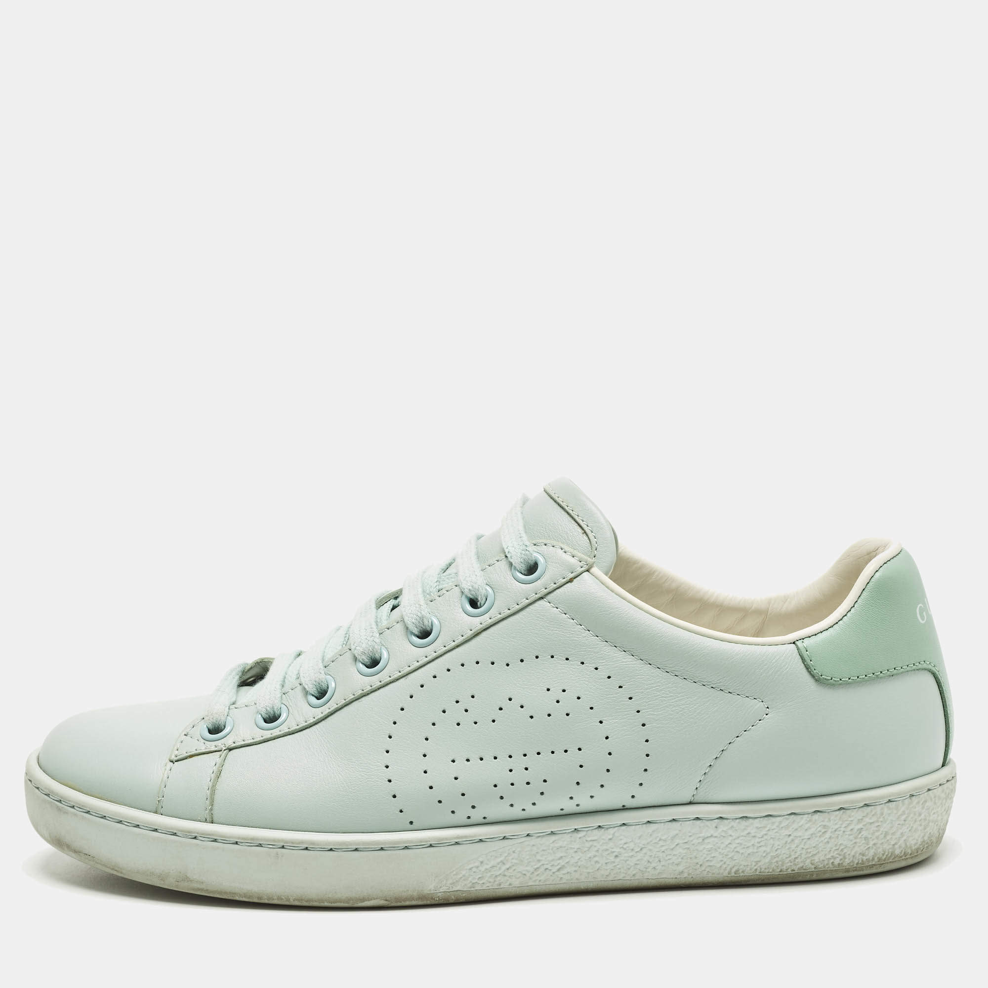 مملوكة مسبقًا Gucci GG Ace Size 36.5 Green Leather Low Top Sneakers