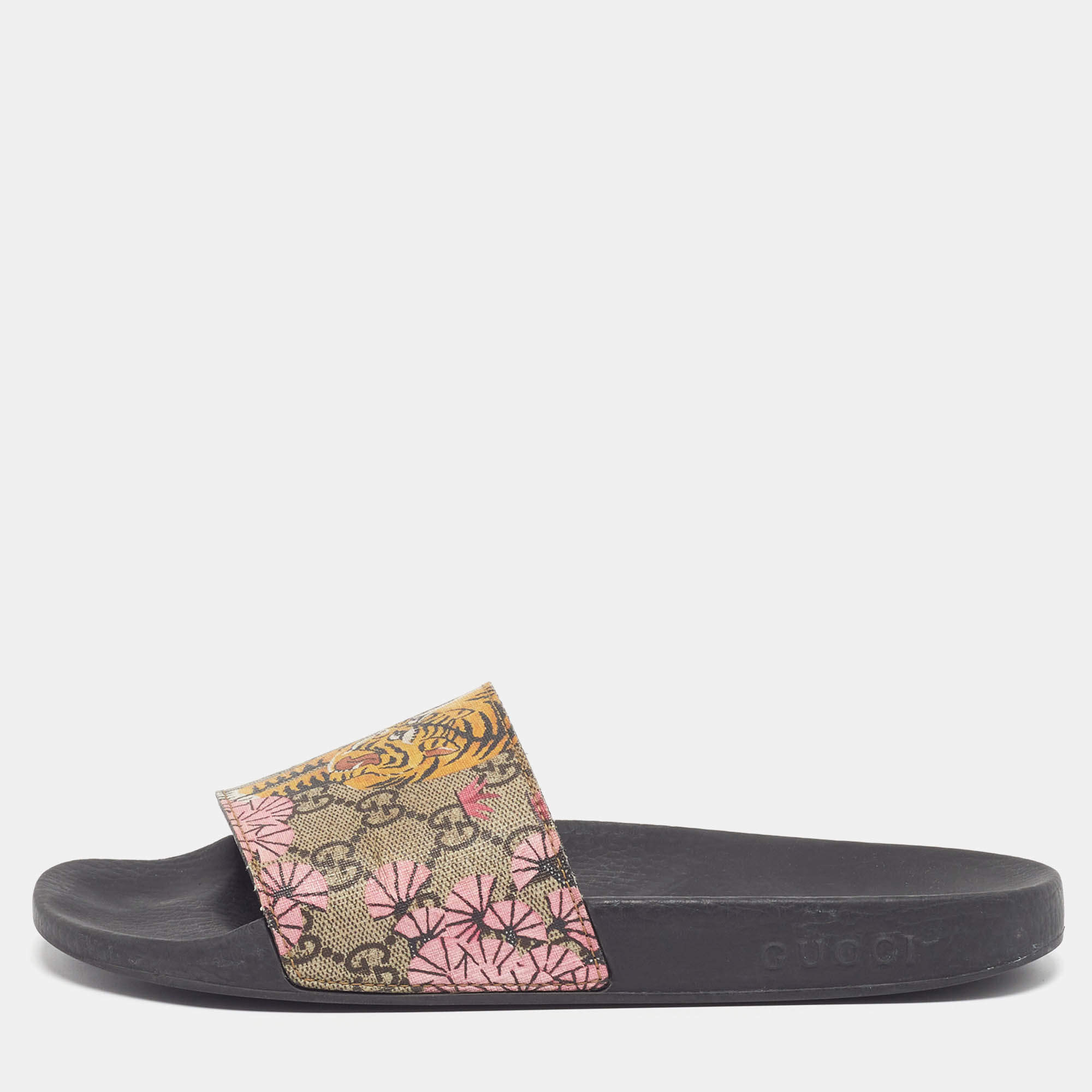 مملوكة مسبقًا Gucci Bengal Tiger Size 40 Multicolor GG Supreme Canvas Flat Slide Sandals