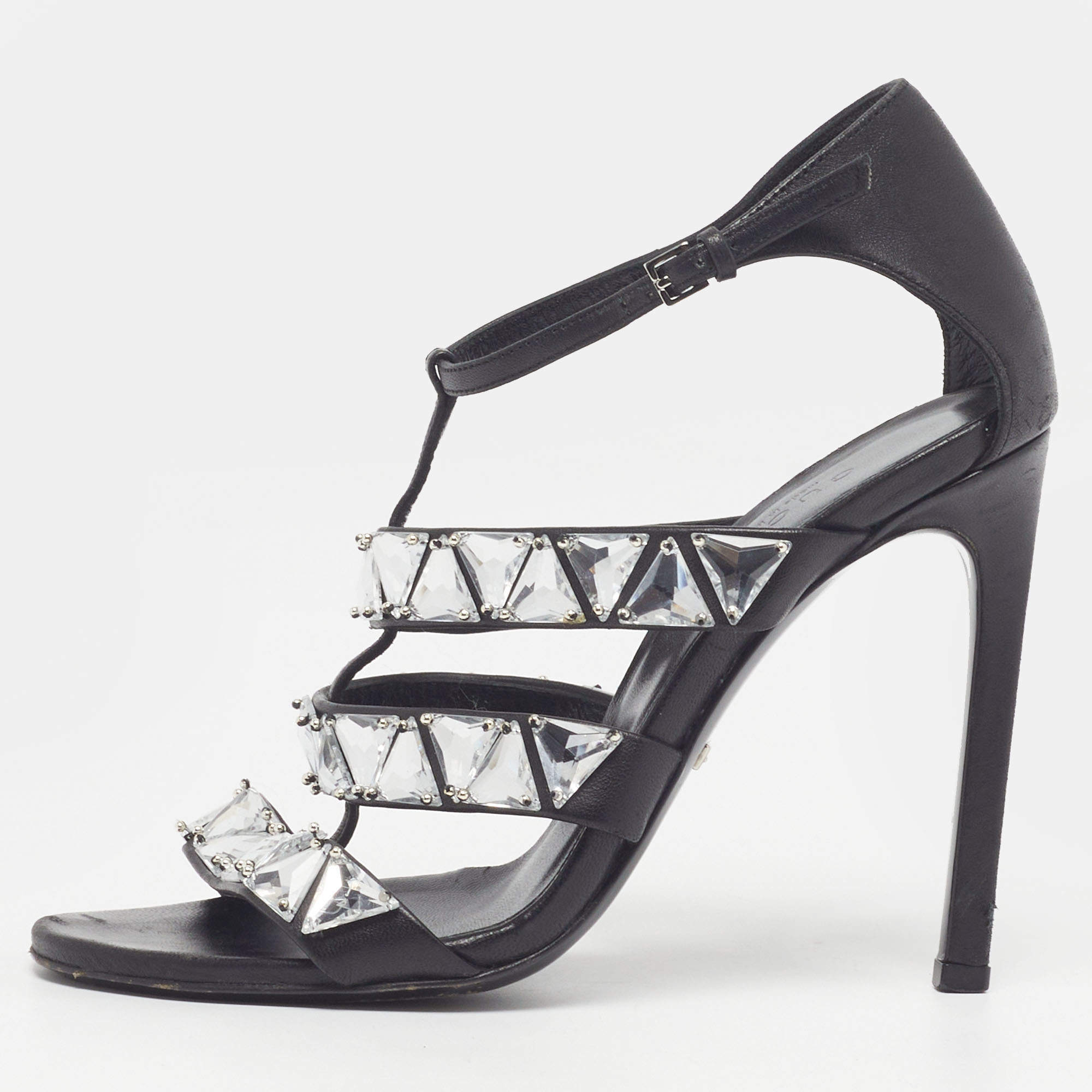 Pre Owned Gucci Sigourney Size 36 Black Leather Gladiator Sandals