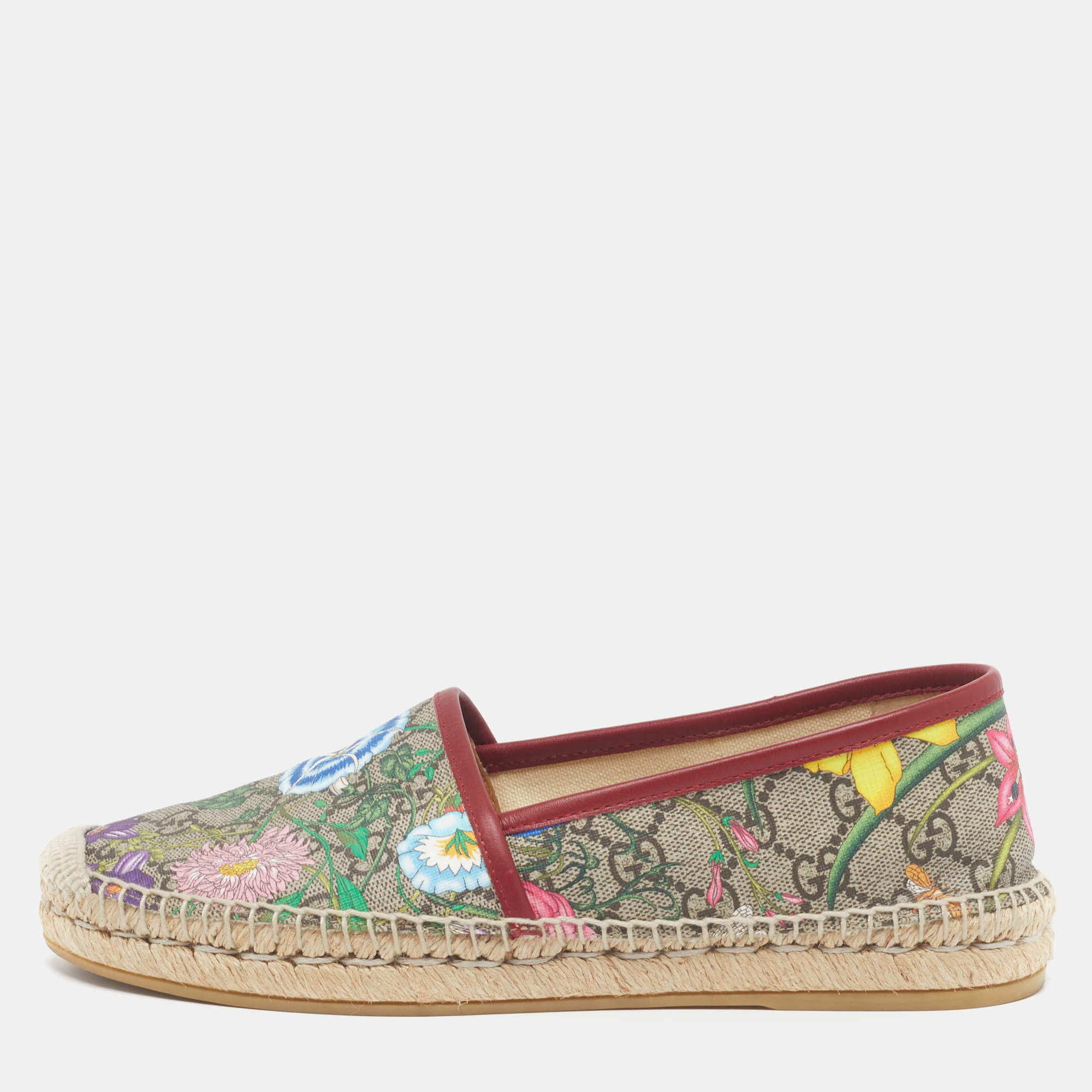 مملوكة مسبقًا Gucci Size 38.5 Multicolor GG Floral Coated Canvas Slip On Espadrille Flats
